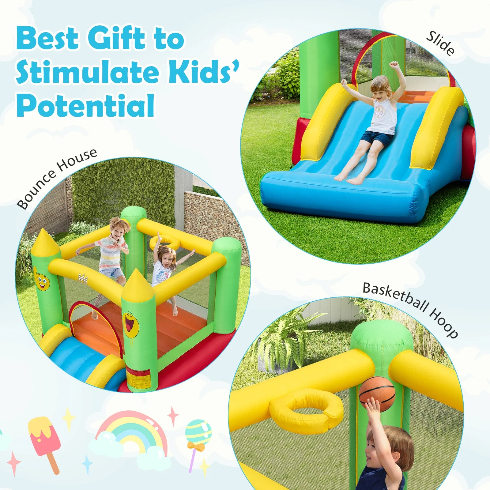 Inflatable Bounce House Kids Blow-up Bouncer with Slide with 480W Blower - Image 6