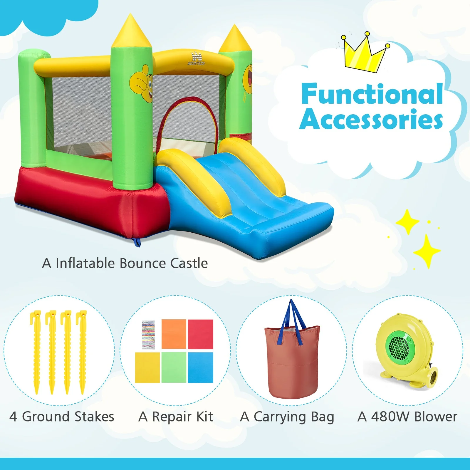 Inflatable Bounce House Kids Blow-up Bouncer with Slide with 480W Blower - Image 8
