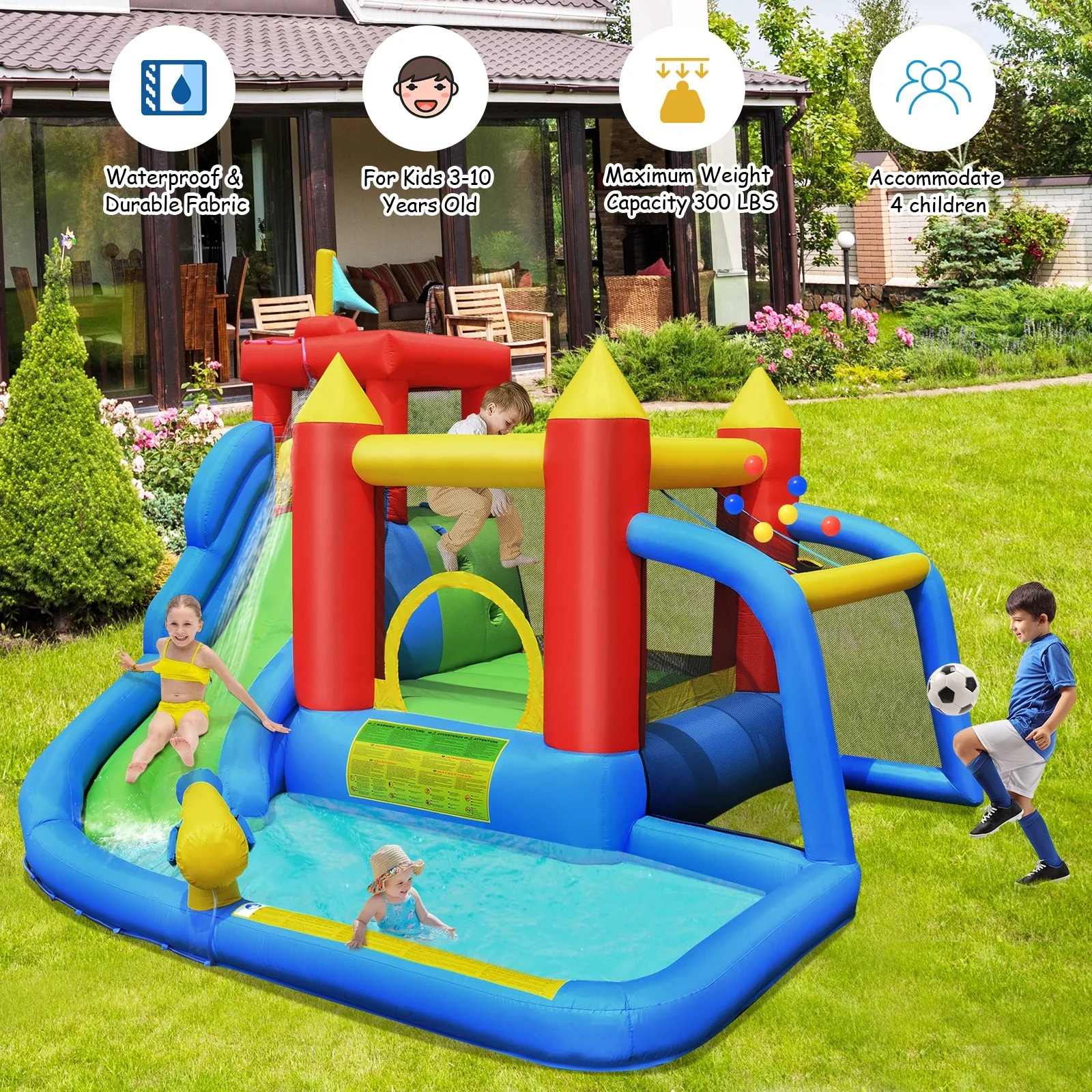 Inflatable Bounce House Splash Pool with Water Climb Slide Blower included - Image 2