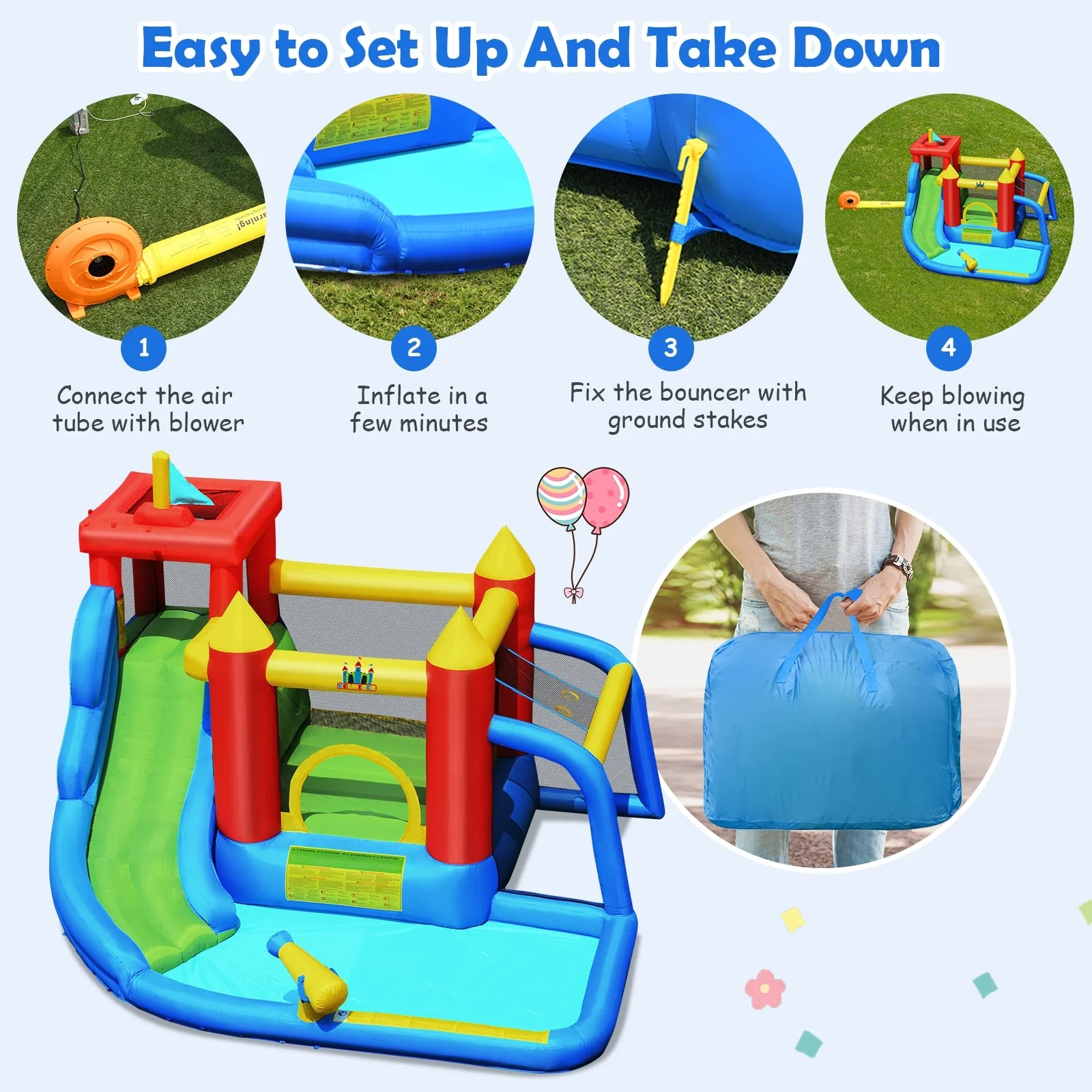 Inflatable Bounce House Splash Pool with Water Climb Slide Blower included - Image 5
