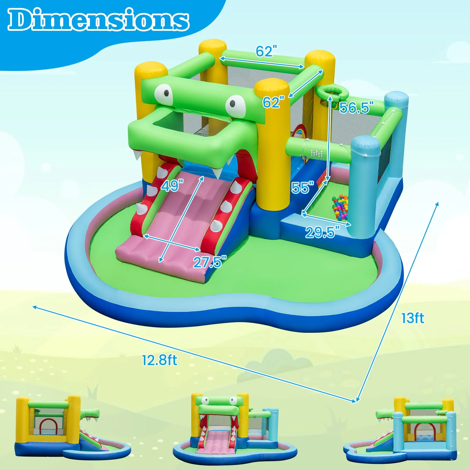 Inflatable Bounce House with Slide and Splash Pooland and 680W Blower - Image 5