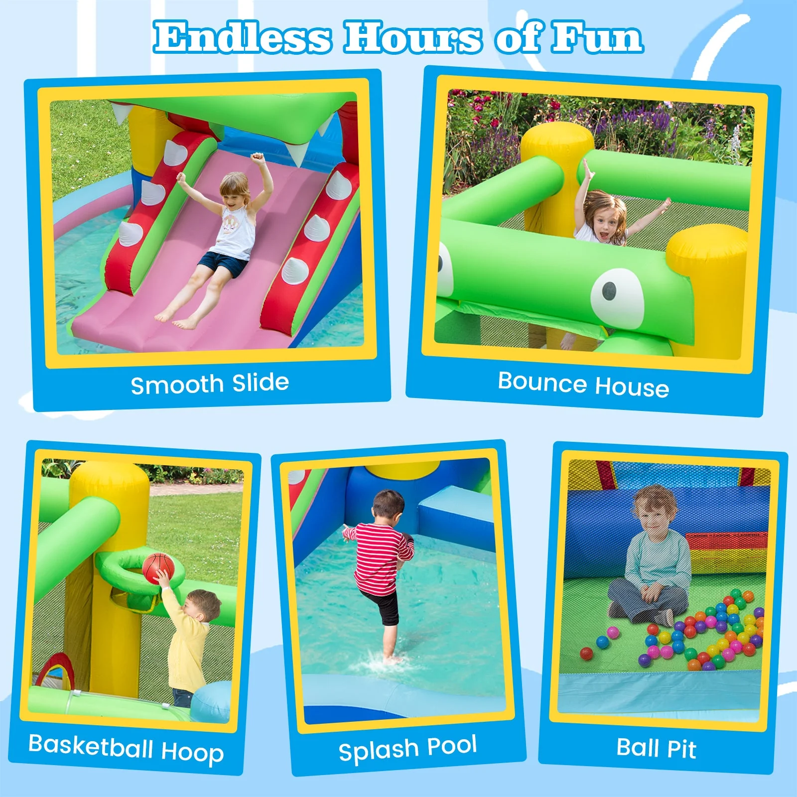 Inflatable Bounce House with Slide and Splash Pooland and 680W Blower - Image 6
