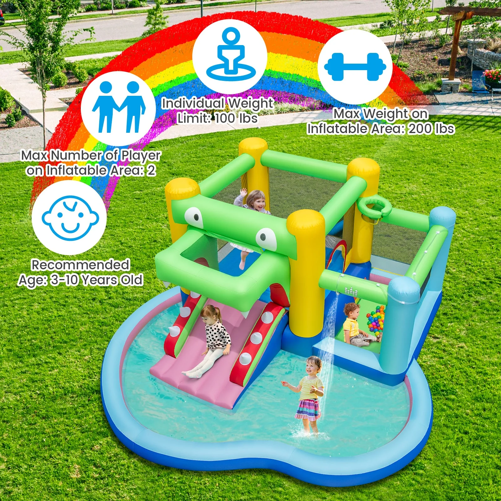Inflatable Bounce House with Slide and Splash Pooland and 680W Blower - Image 8