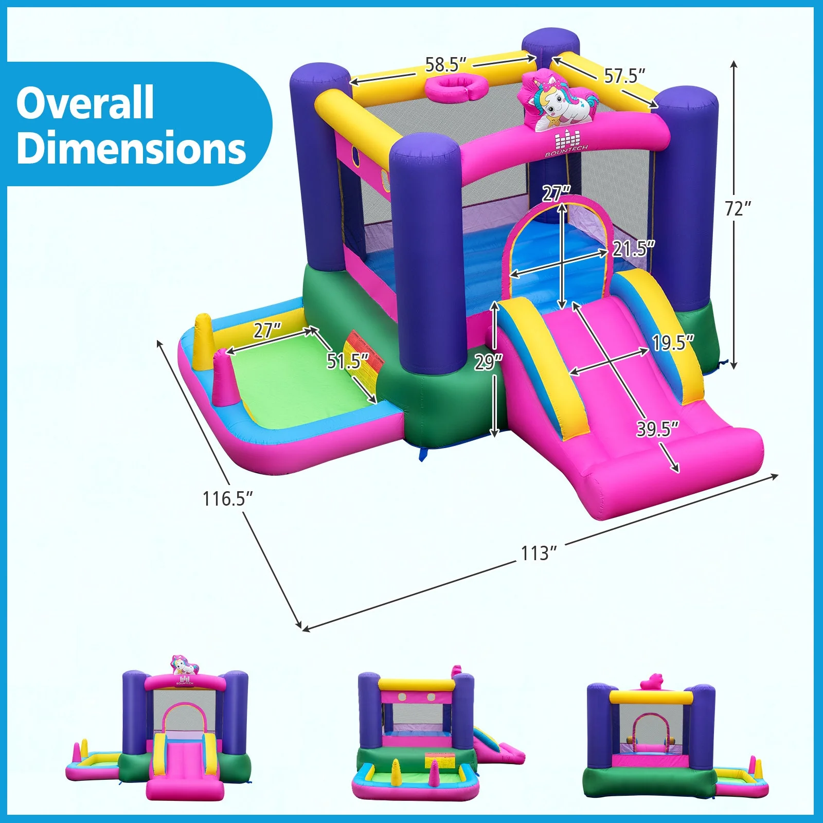 Inflatable Bounce House with Slide Splash Pool and Ring Tossing Games without Blower - Image 4