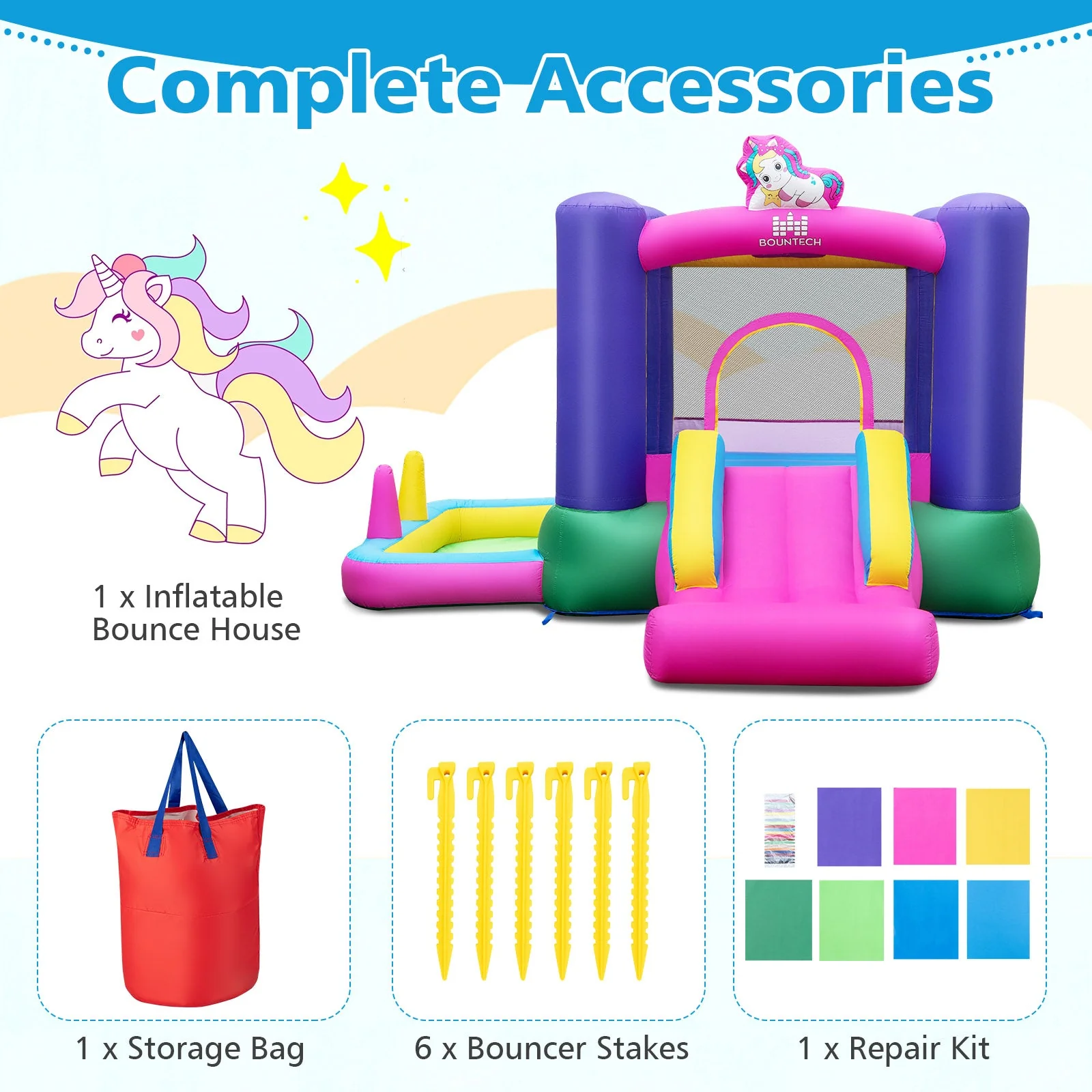 Inflatable Bounce House with Slide Splash Pool and Ring Tossing Games without Blower - Image 8