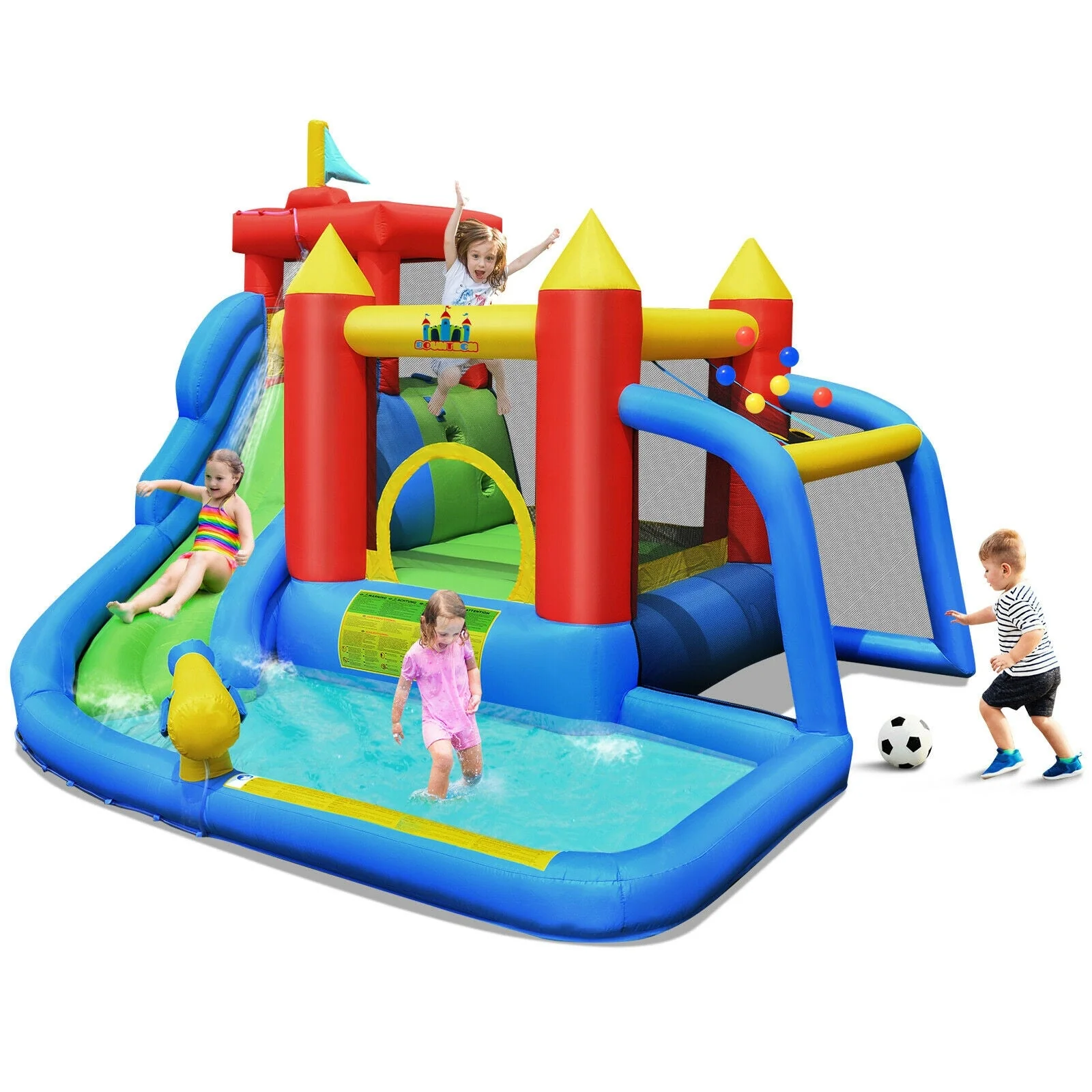 Inflatable Bouncer Bounce House with Water Slide Splash Pool without Blower - Image 4