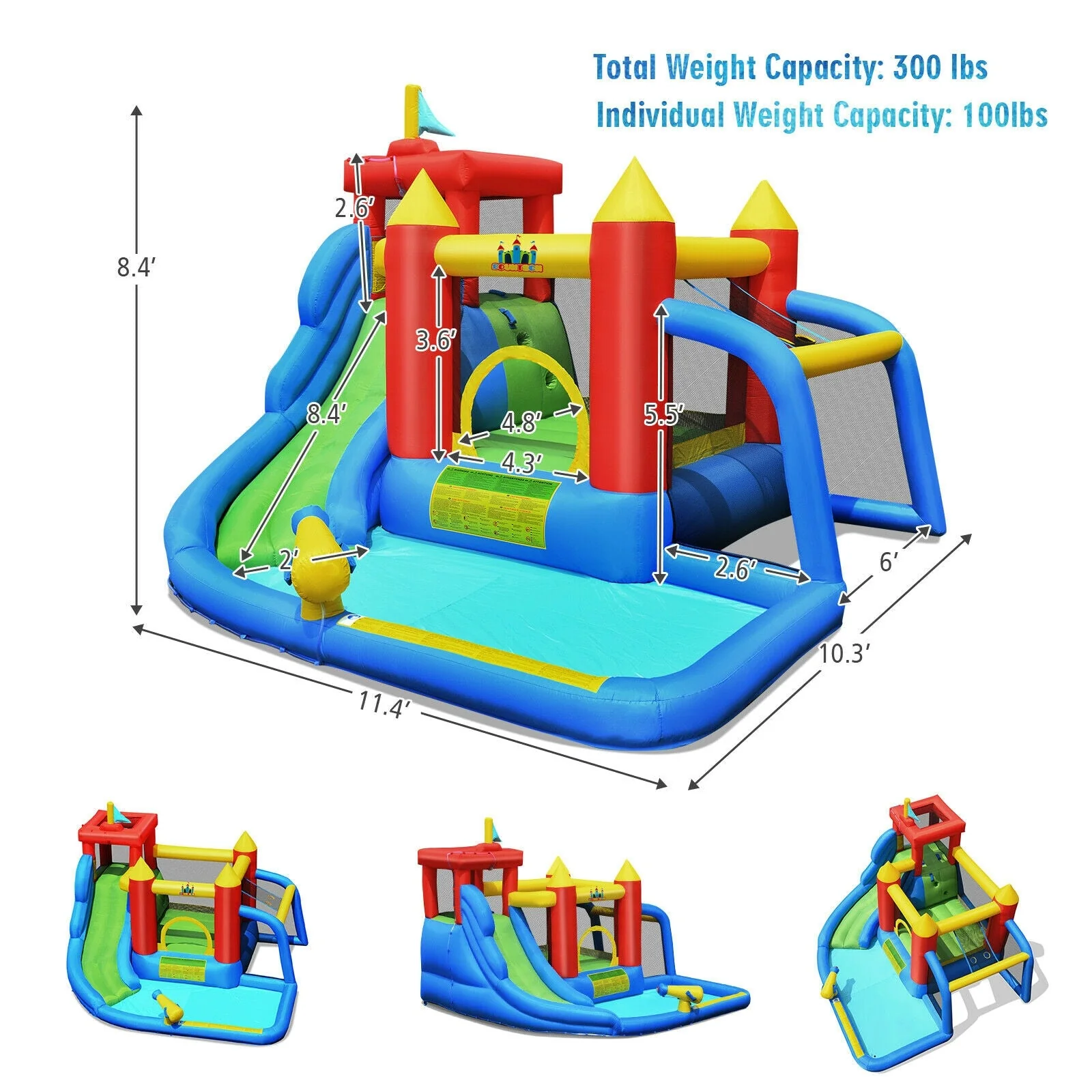 Inflatable Bouncer Bounce House with Water Slide Splash Pool without Blower - Image 5
