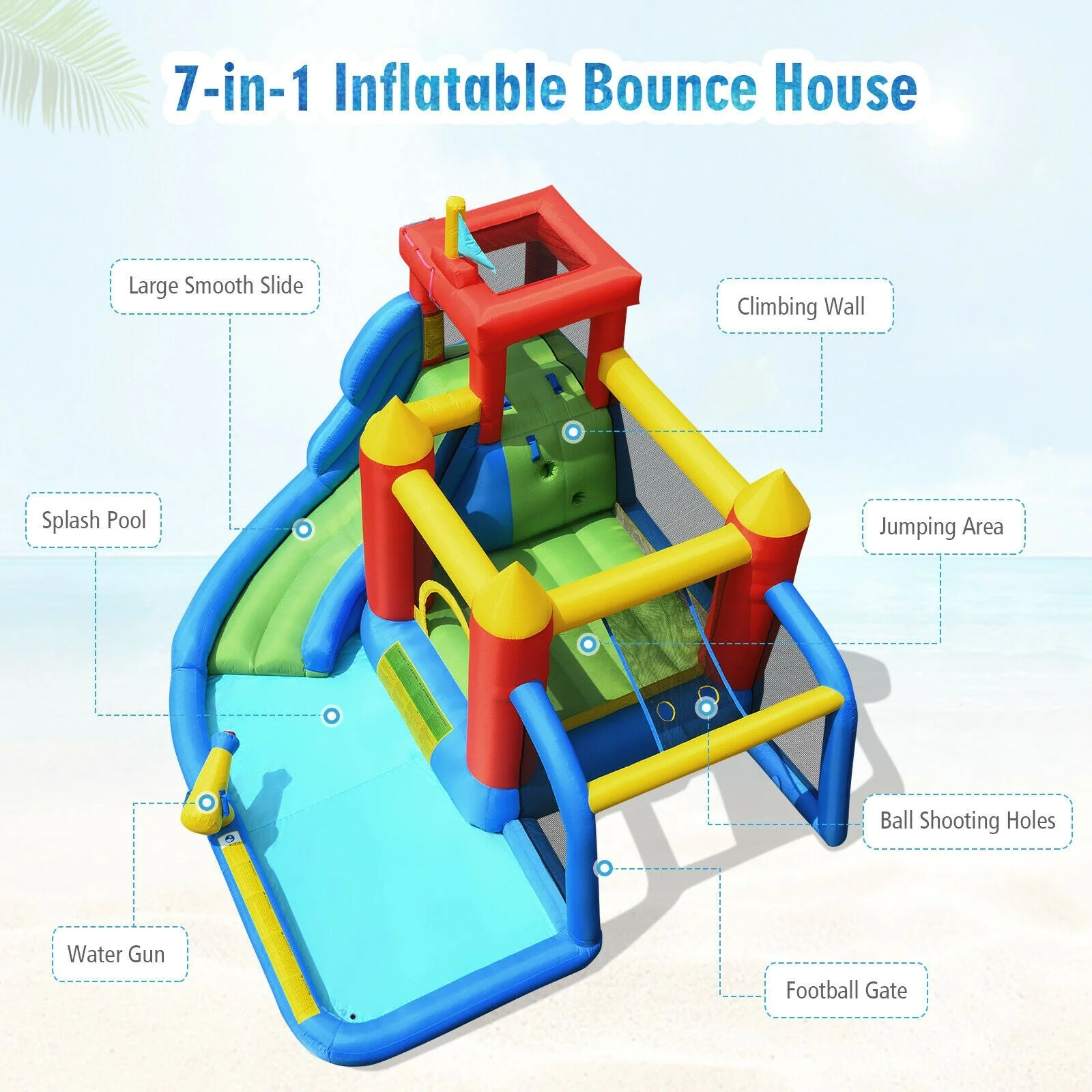 Inflatable Bouncer Bounce House with Water Slide Splash Pool without Blower - Image 8