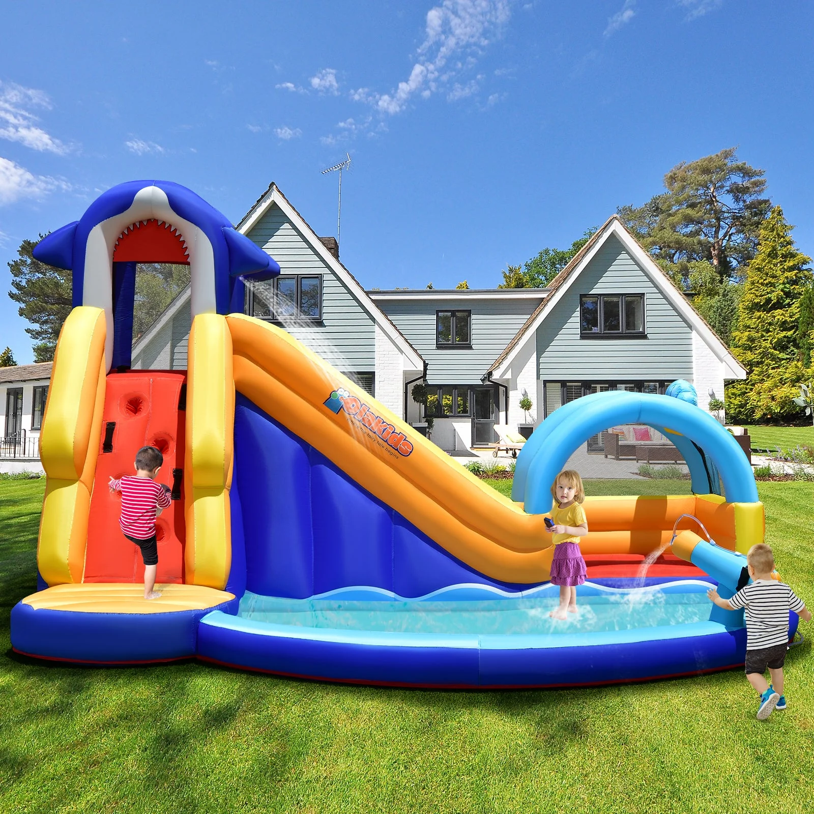 Inflatable Bouncy House with Slide and Splash Pool without Blower - Image 2