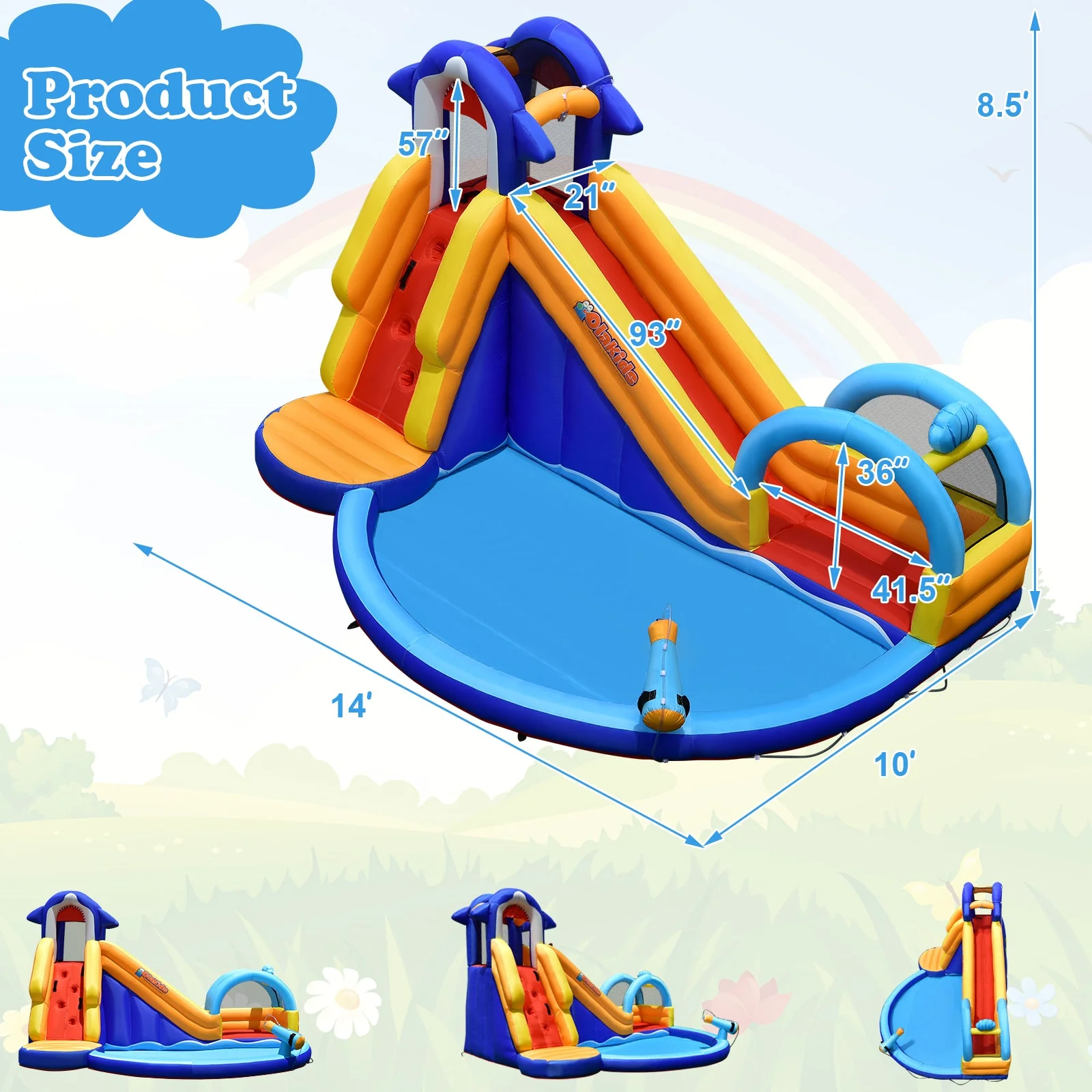 Inflatable Bouncy House with Slide and Splash Pool without Blower - Image 5