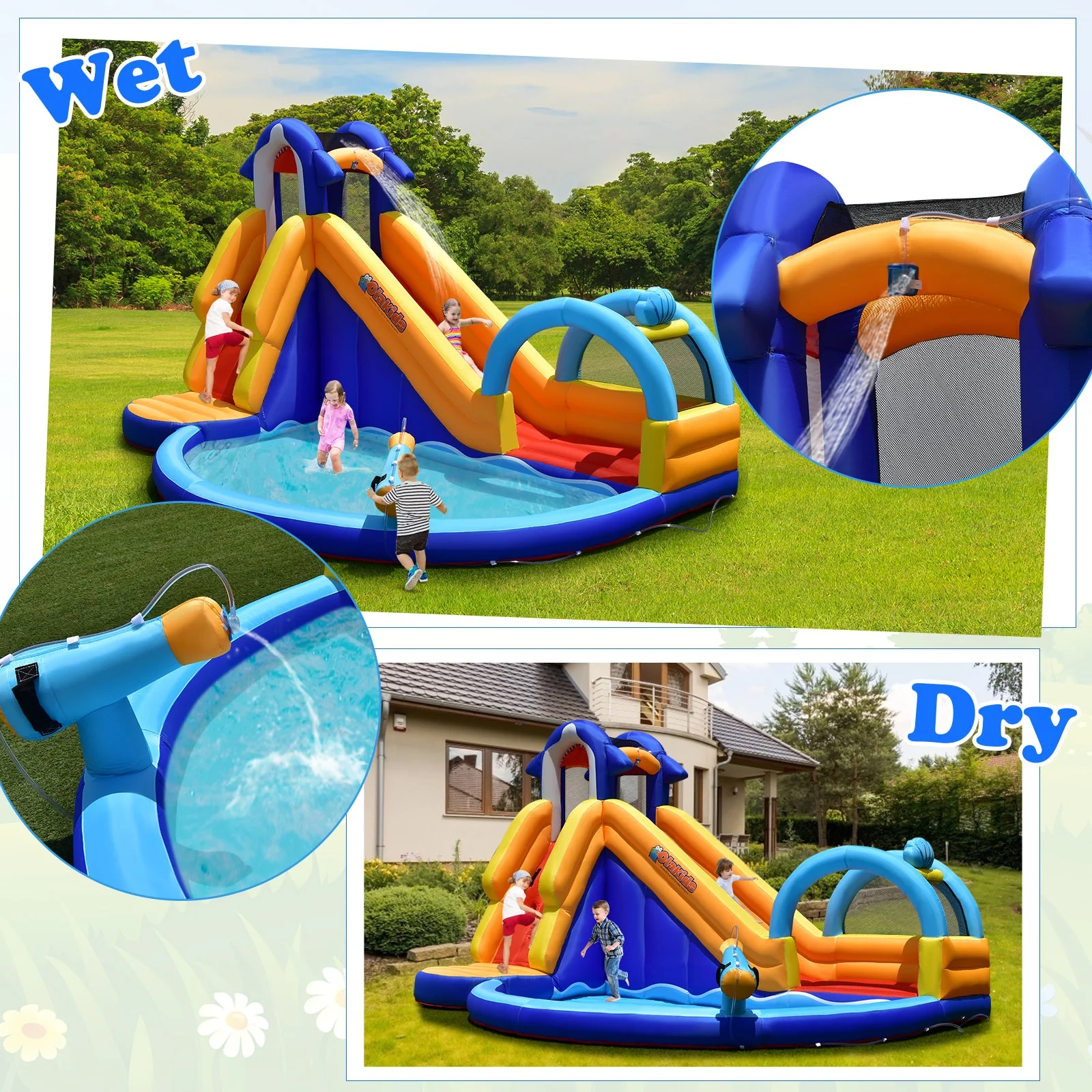 Inflatable Bouncy House with Slide and Splash Pool without Blower - Image 6