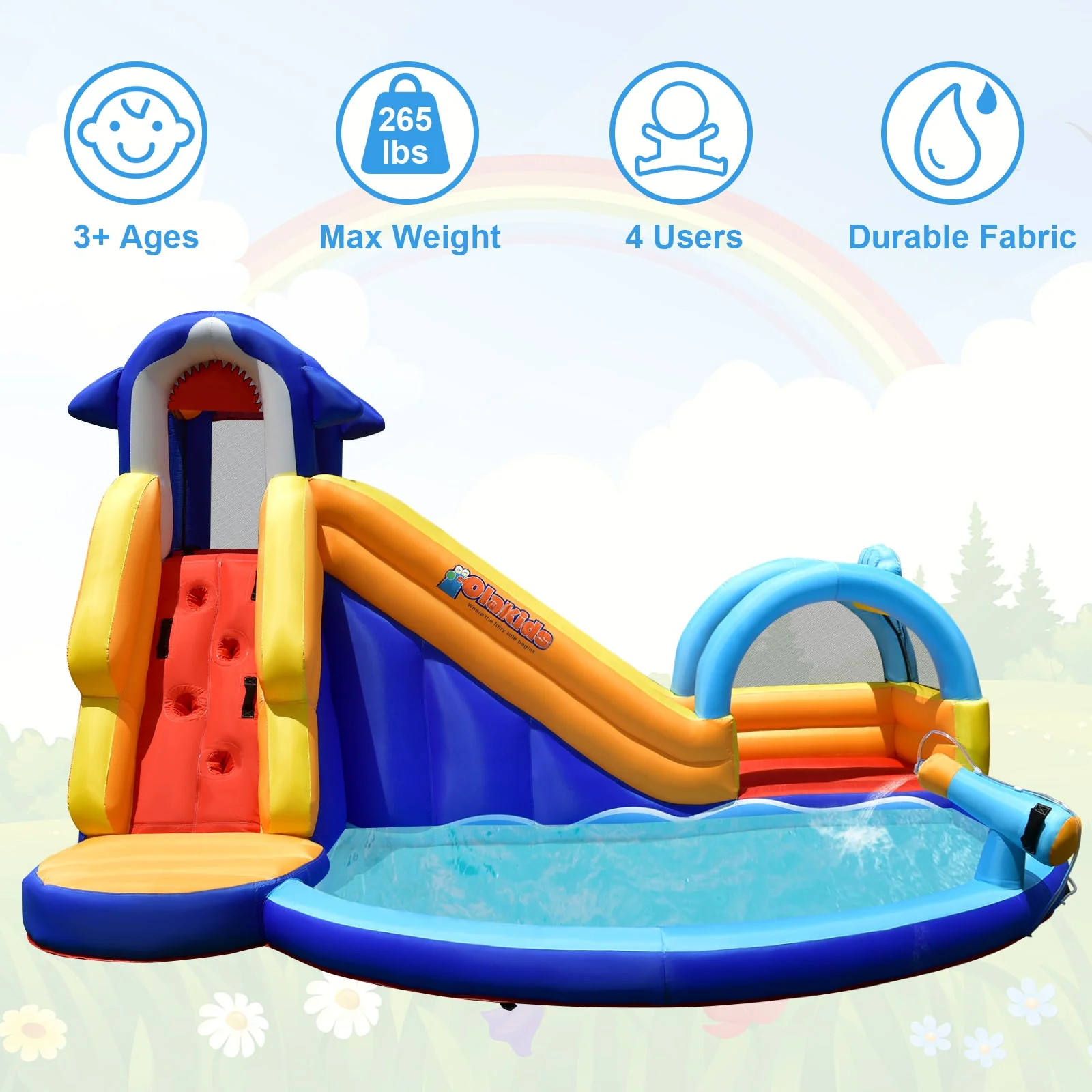 Inflatable Bouncy House with Slide and Splash Pool without Blower - Image 7