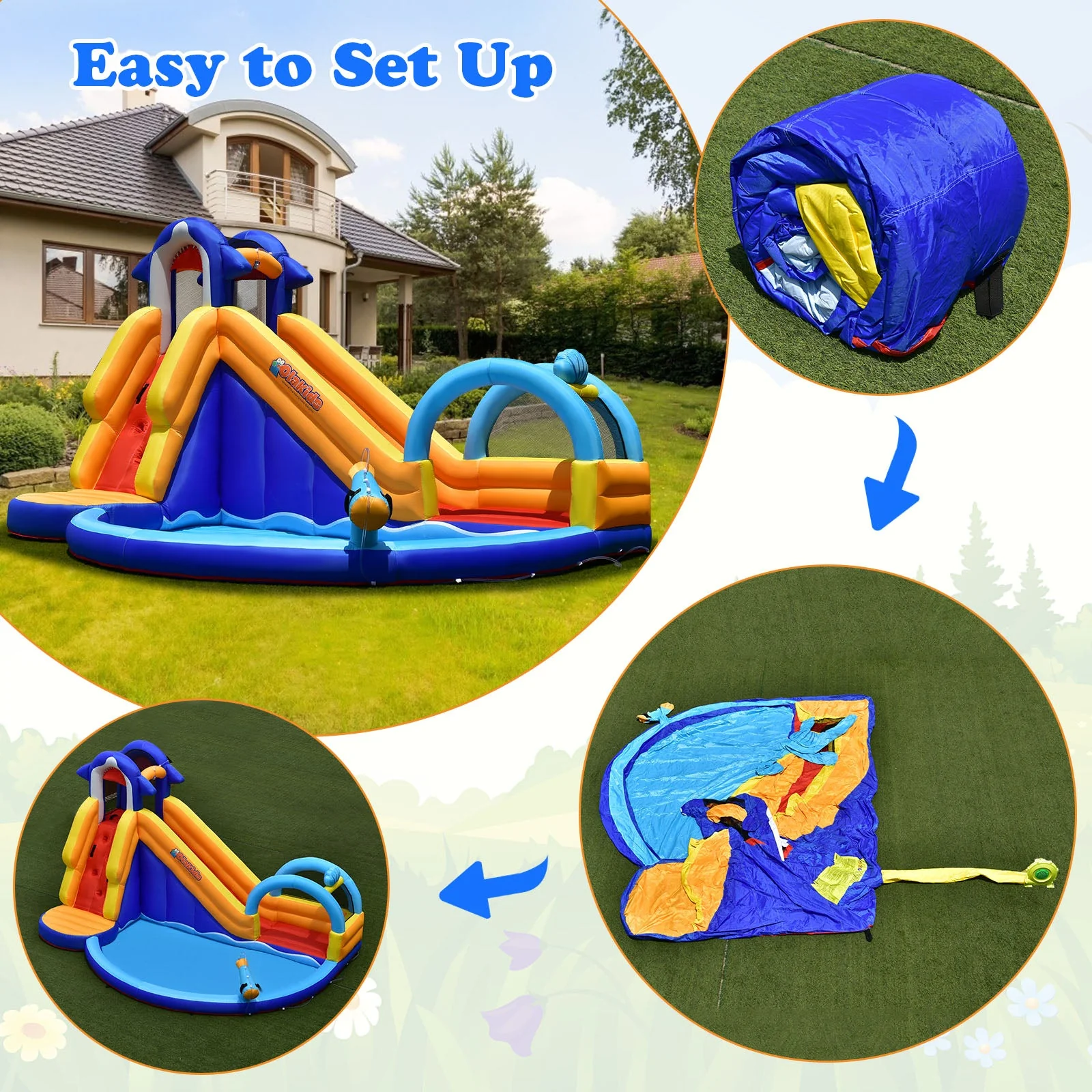 Inflatable Bouncy House with Slide and Splash Pool without Blower - Image 8