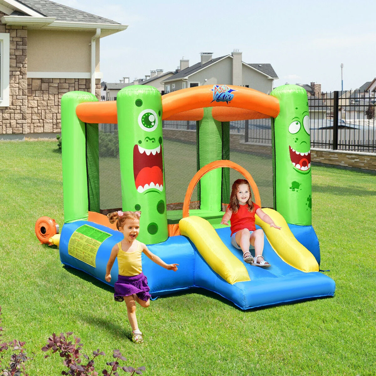 Inflatable Castle Bounce House Jumper Playhouse with Slider for Kids - Image 2