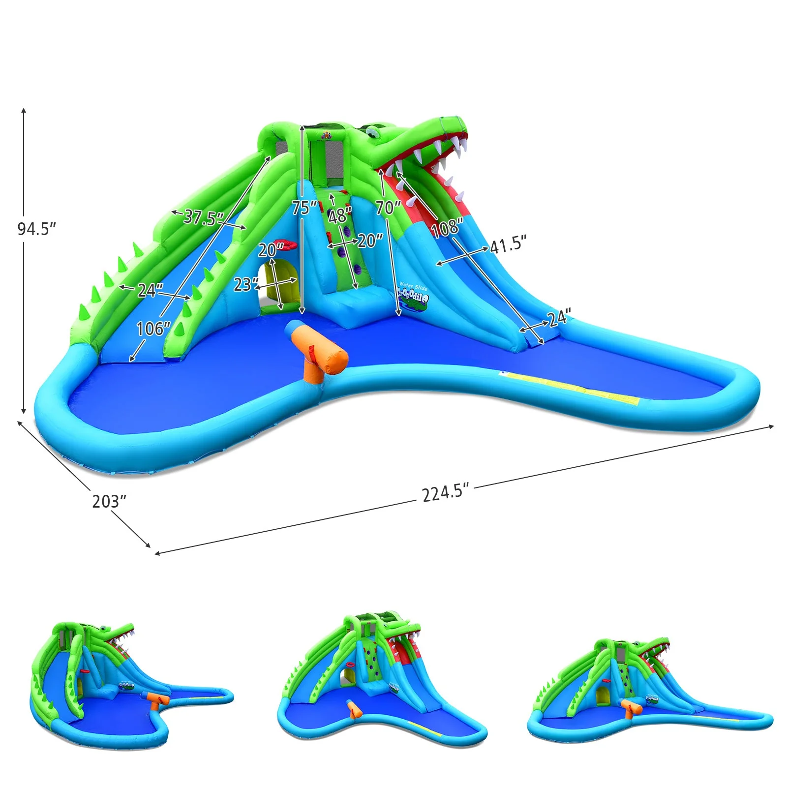 Inflatable Crocodile Style Water Slide Upgraded Kids Bounce Castle with 780W Blower - Image 4