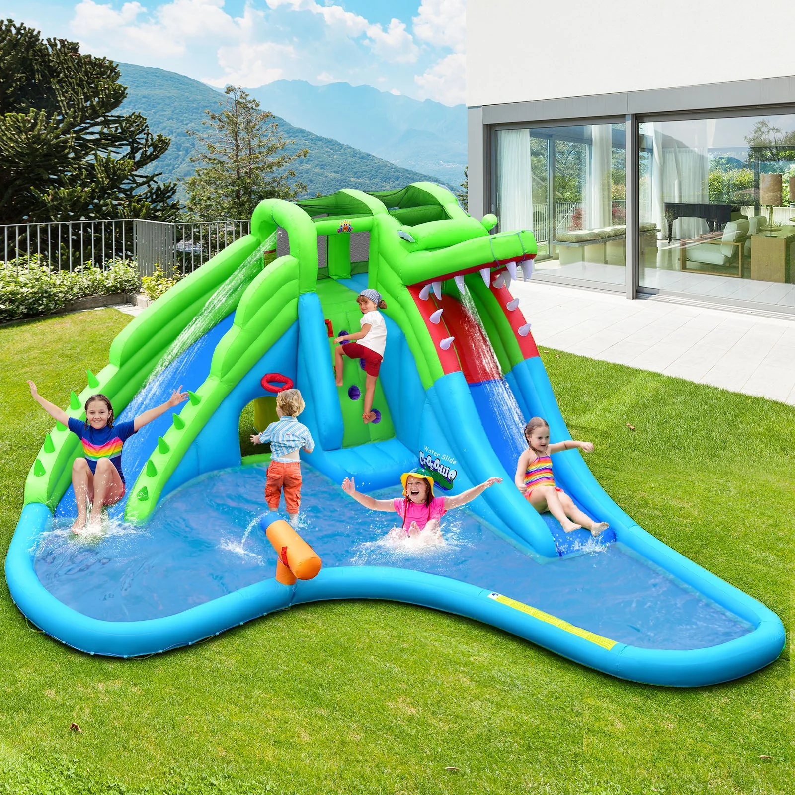 Inflatable Crocodile Style Water Slide Upgraded Kids Bounce Castle with 780W Blower - Image 6