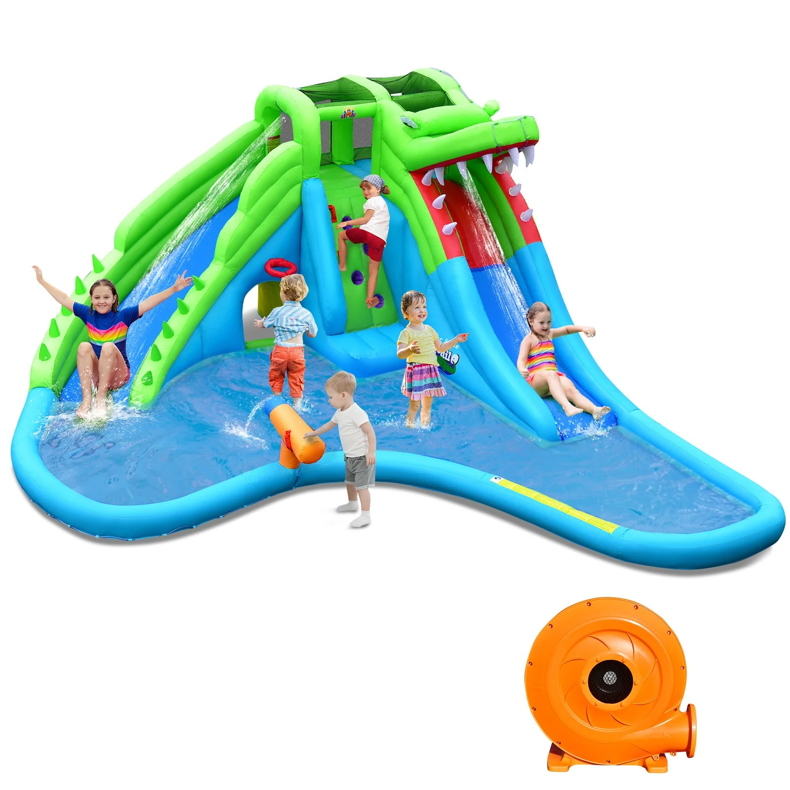Inflatable Crocodile Style Water Slide Upgraded Kids Bounce Castle with 780W Blower - Image 7