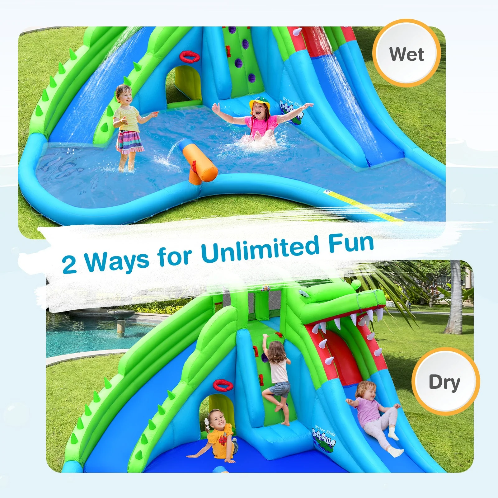 Inflatable Crocodile Style Water Slide Upgraded Kids Bounce Castle with 780W Blower - Image 8