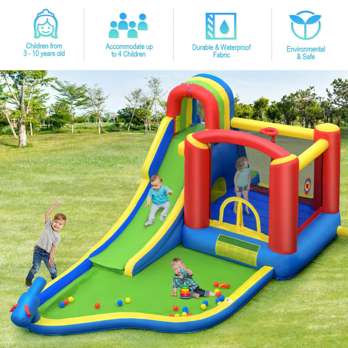 Inflatable Kid Bounce House Castle with Blower - Image 2