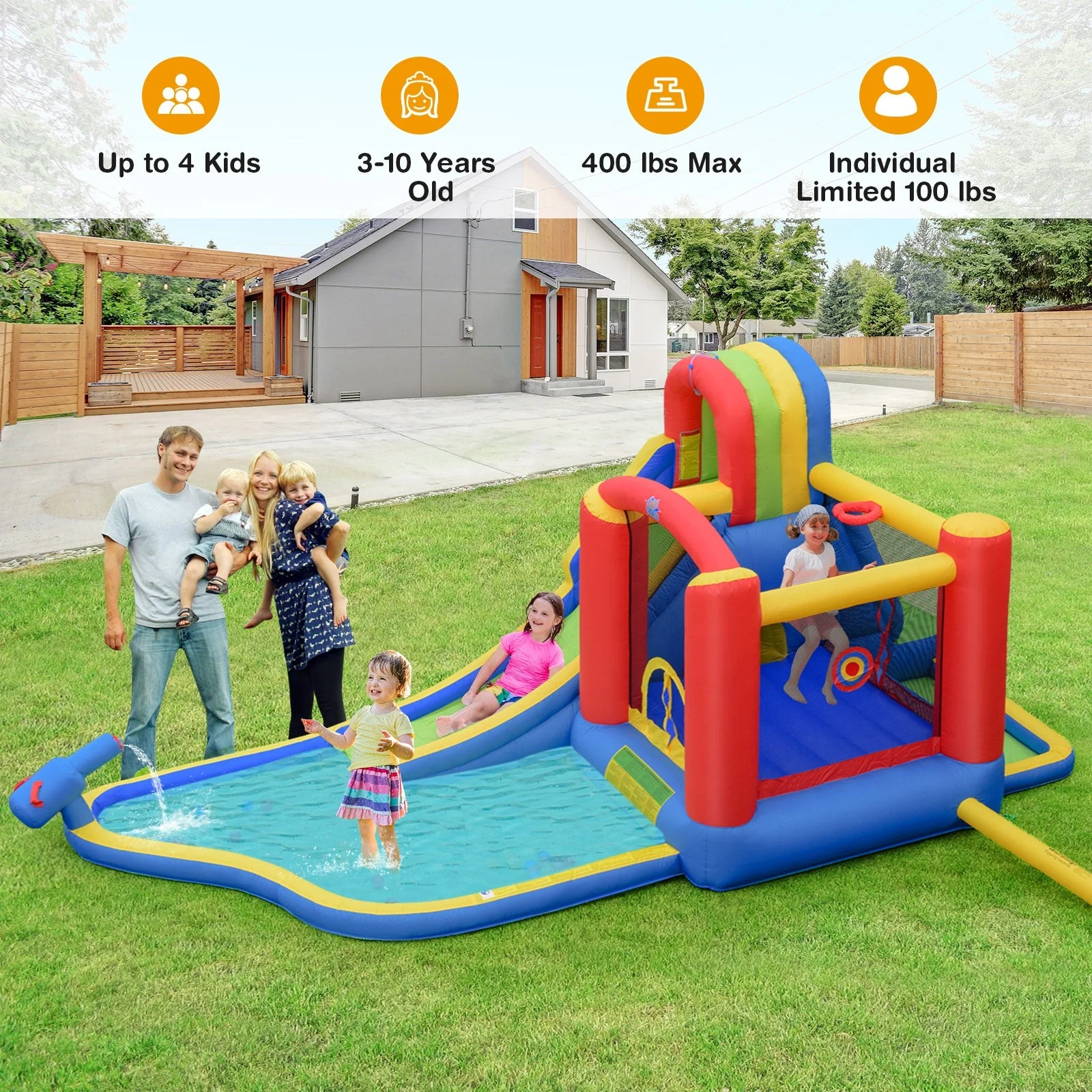 Inflatable Kid Bounce House Slide Climbing Splash Park Pool Jumping Castle Without Blower - Image 2