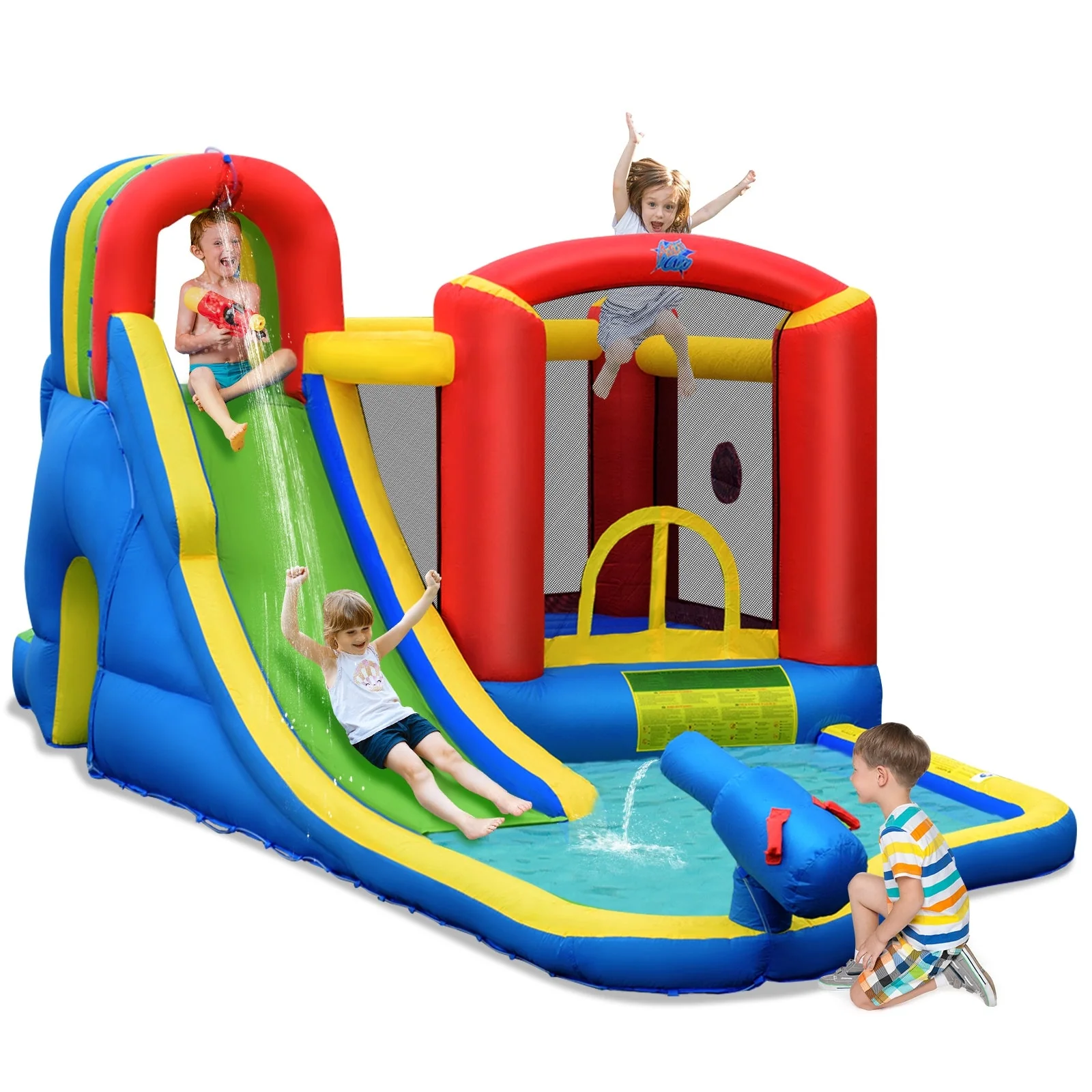 Inflatable Kid Bounce House Slide Climbing Splash Park Pool Jumping Castle Without Blower - Image 3