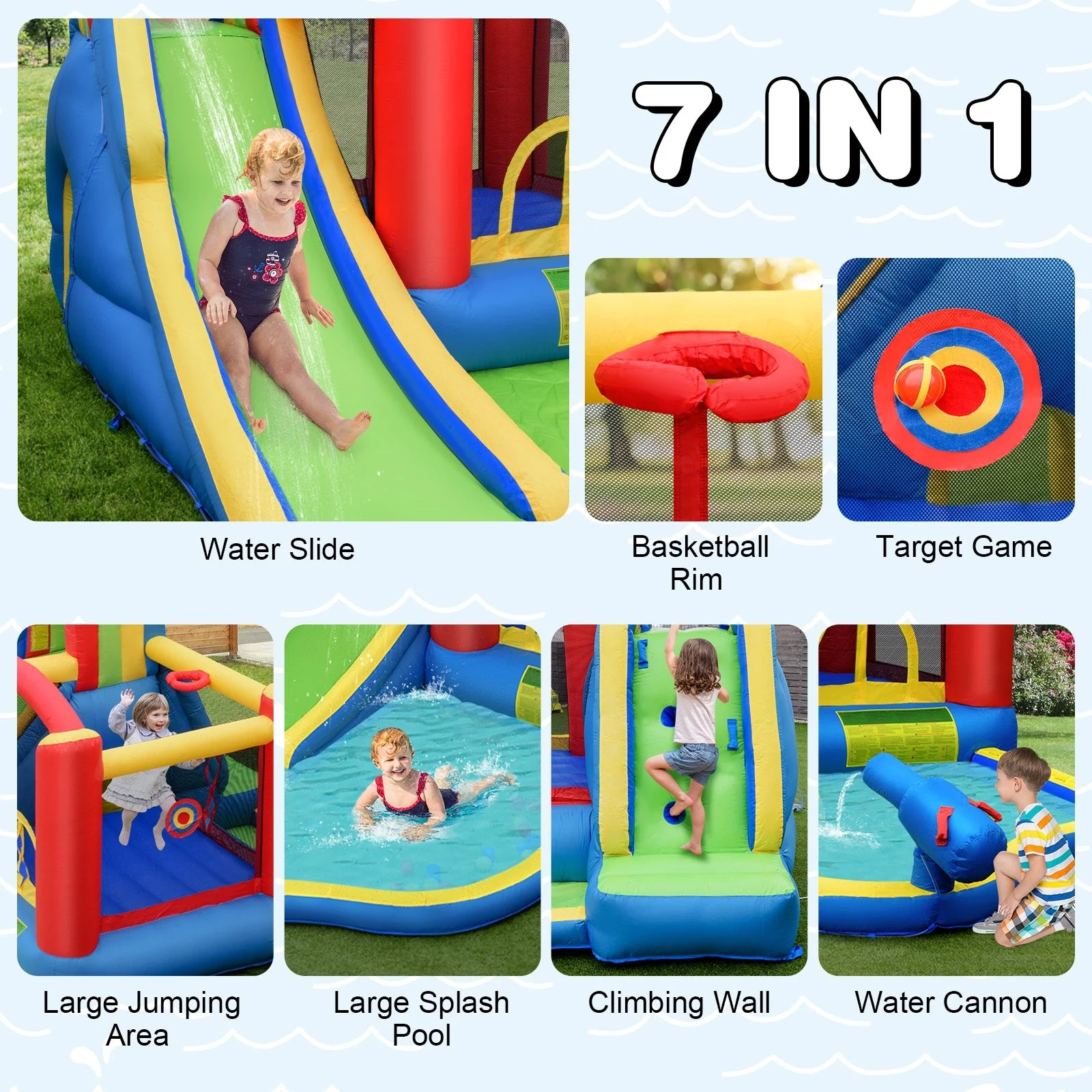 Inflatable Kid Bounce House Slide Climbing Splash Park Pool Jumping Castle Without Blower - Image 5
