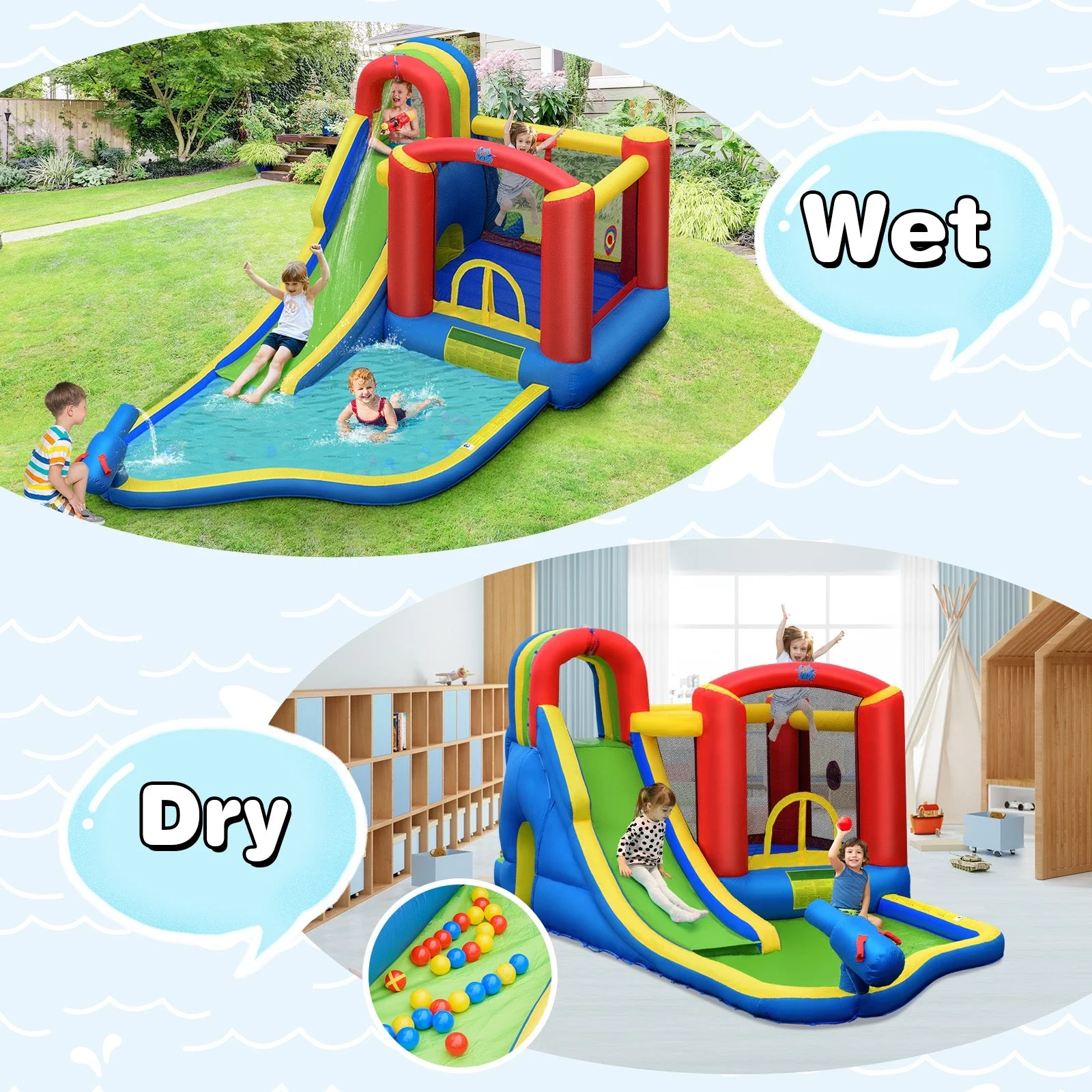 Inflatable Kid Bounce House Slide Climbing Splash Park Pool Jumping Castle Without Blower - Image 6