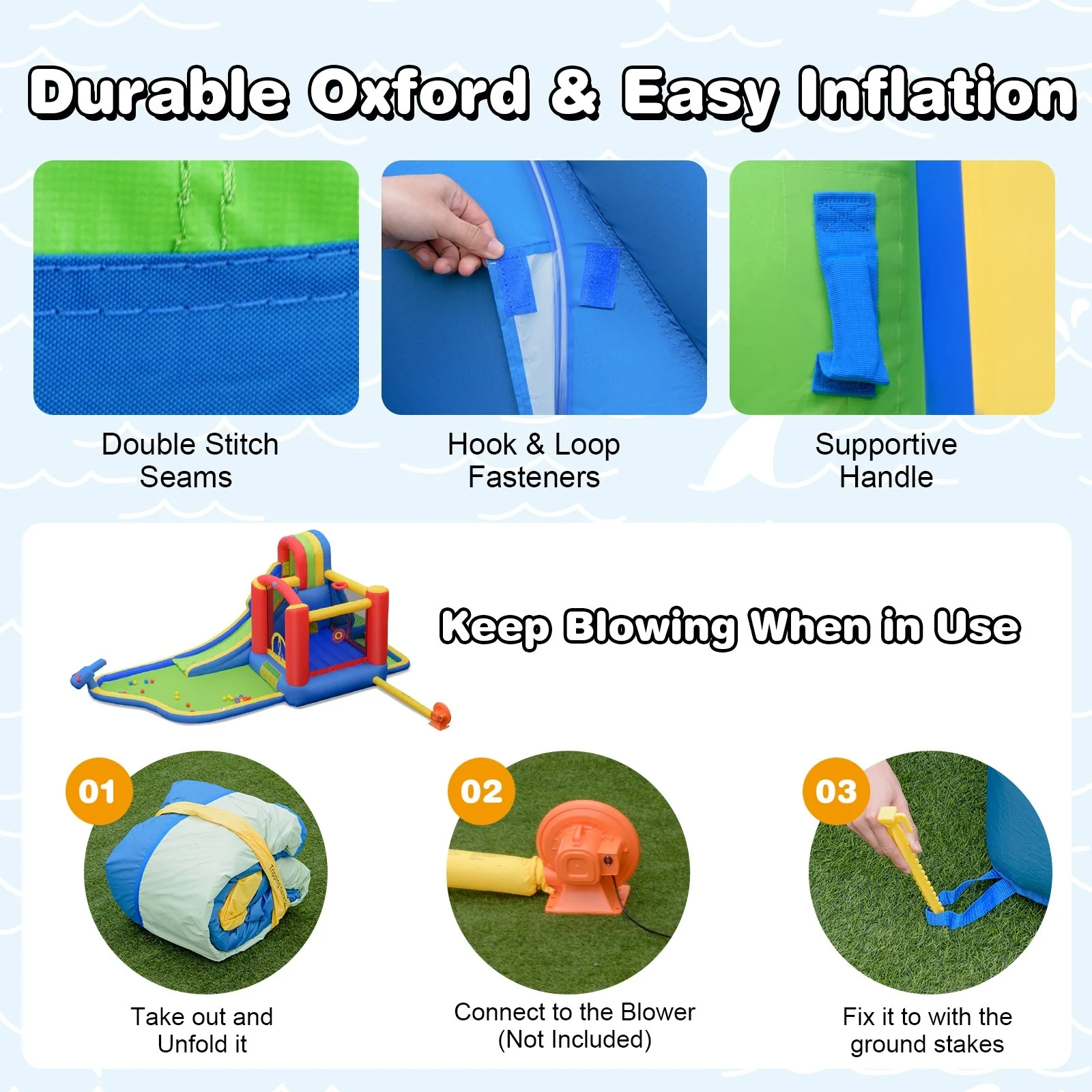 Inflatable Kid Bounce House Slide Climbing Splash Park Pool Jumping Castle Without Blower - Image 7