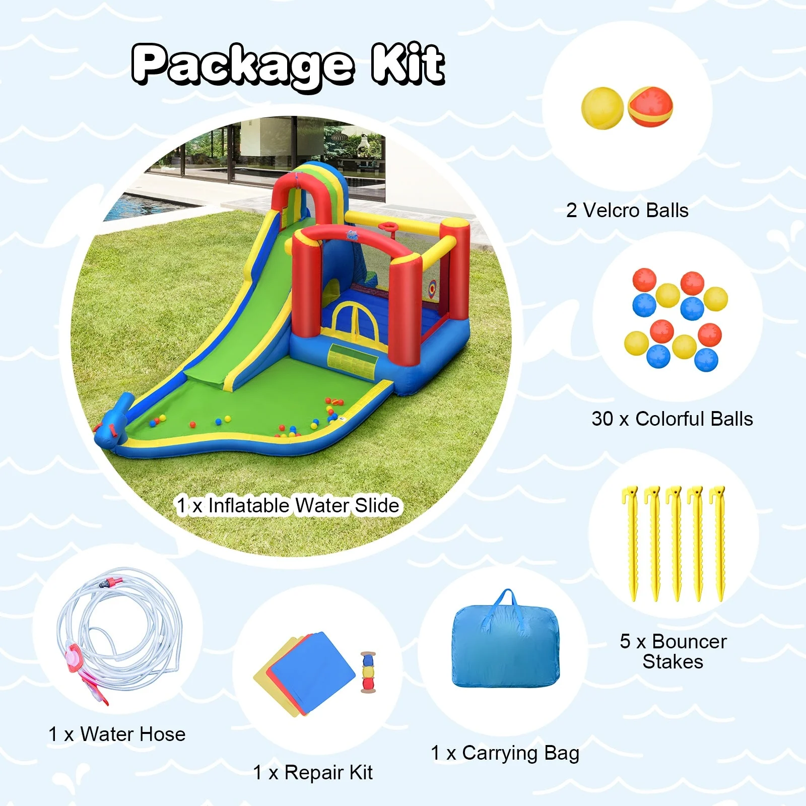 Inflatable Kid Bounce House Slide Climbing Splash Park Pool Jumping Castle Without Blower - Image 8