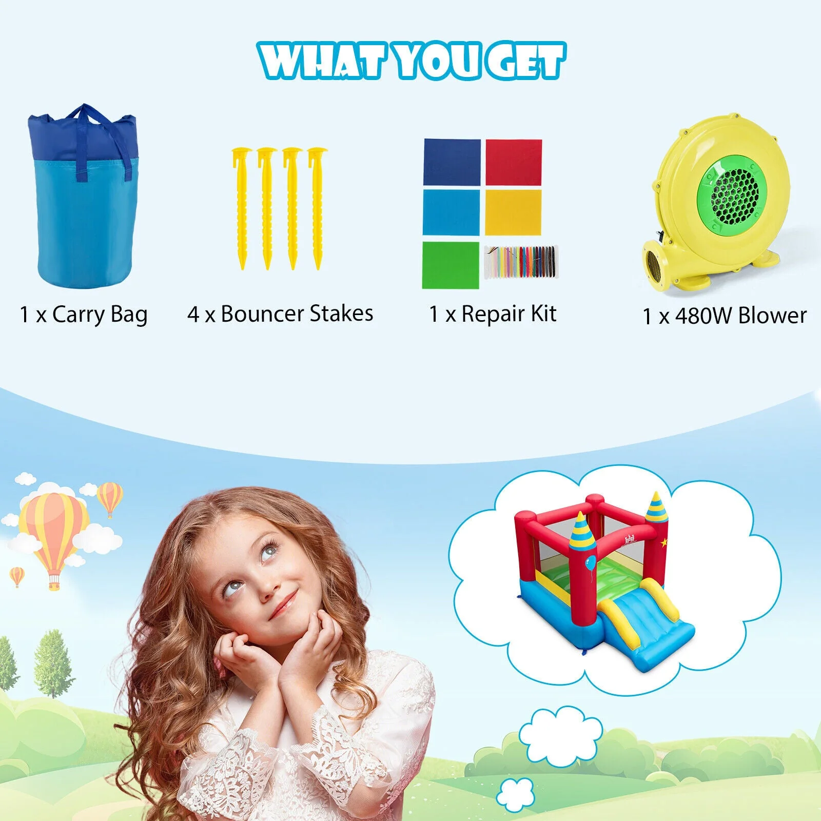 Inflatable Kids Bounce Castle with 480W Blower - Image 7