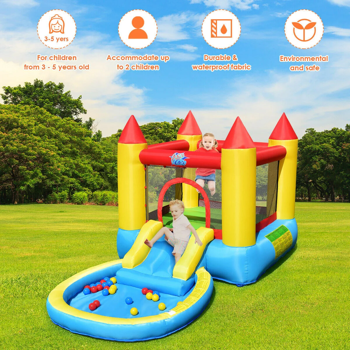 Inflatable Kids Slide Bounce House with 580w Blower - Image 2