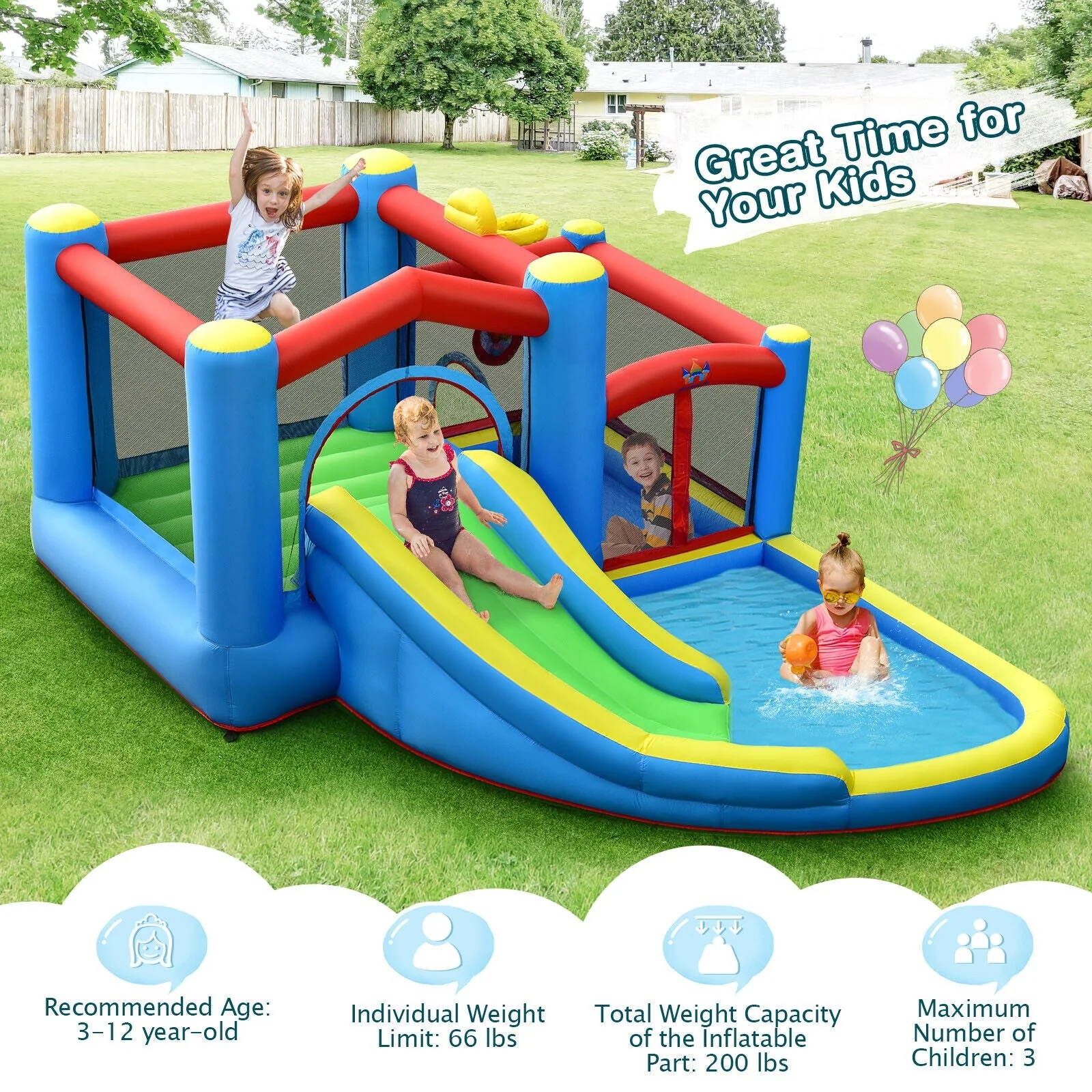 Inflatable Kids Water Slide Outdoor Indoor Slide Bounce Castle without Blower - Image 6