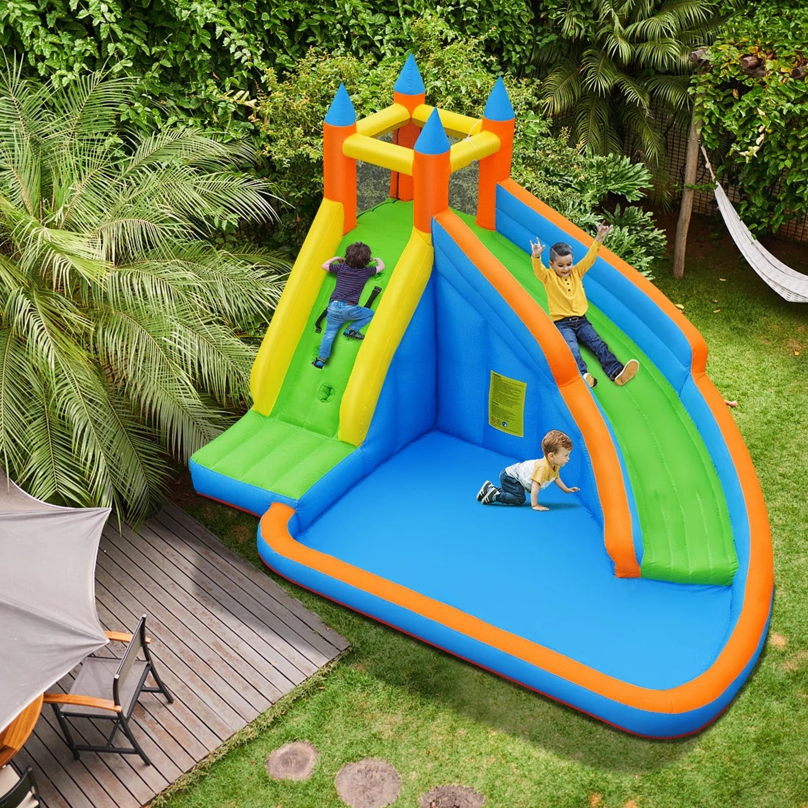 Inflatable Mighty Bounce House Jumper with Water Slide without Blower - Image 2