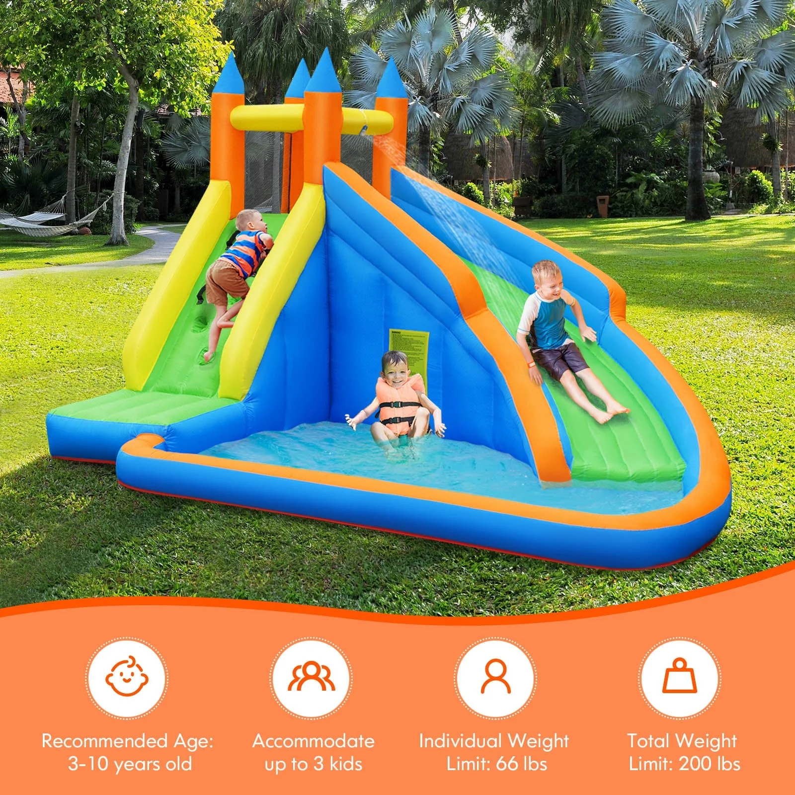 Inflatable Mighty Bounce House Jumper with Water Slide without Blower - Image 6