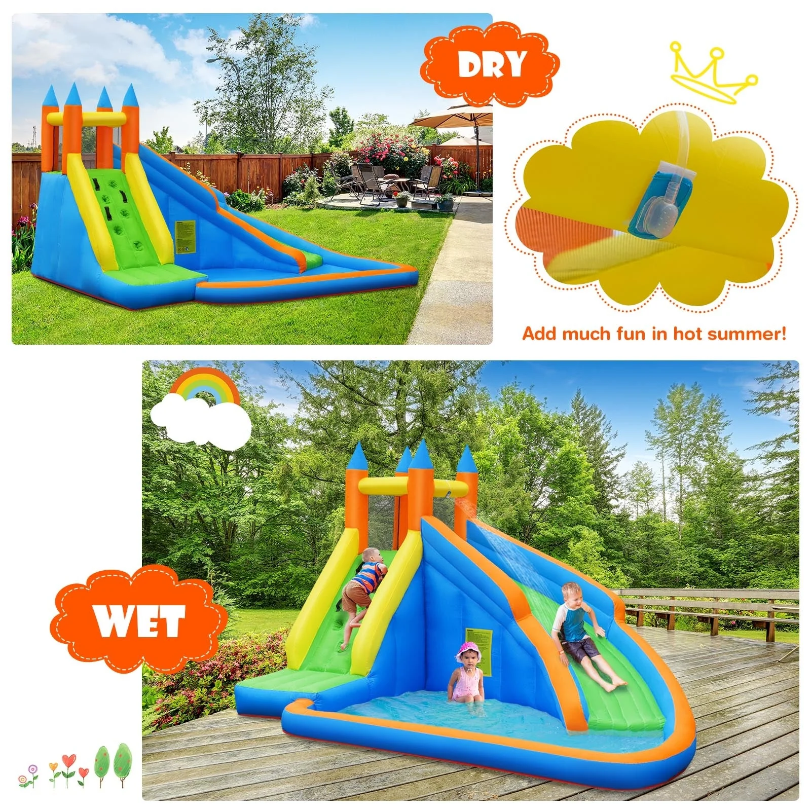 Inflatable Mighty Bounce House Jumper with Water Slide without Blower - Image 7