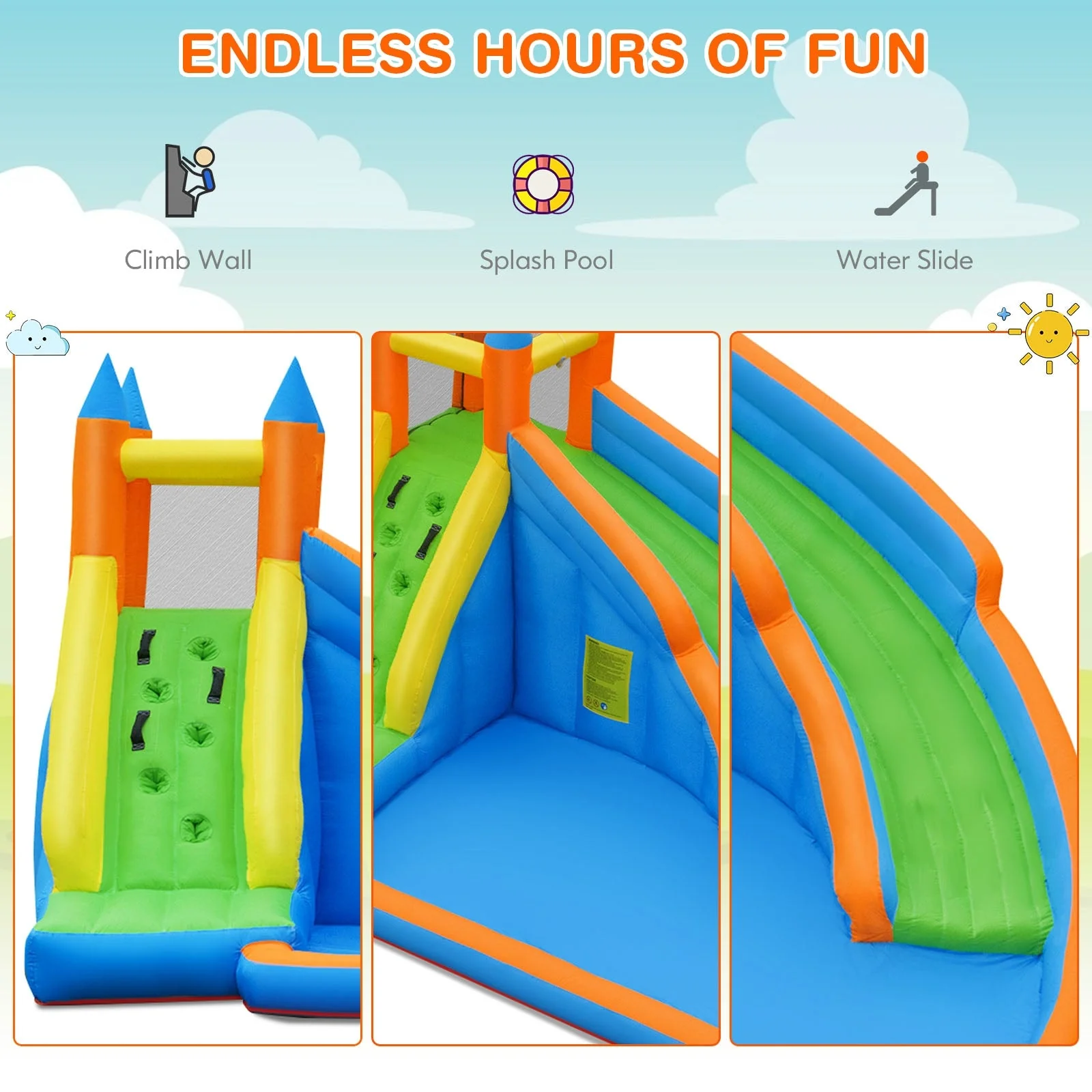 Inflatable Mighty Bounce House Jumper with Water Slide without Blower - Image 8