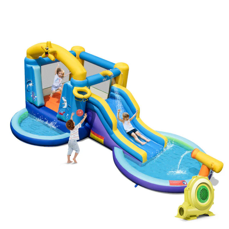 Inflatable Ocean-Themed Bounce House with 680W Blower and 2 Pools - Image 2