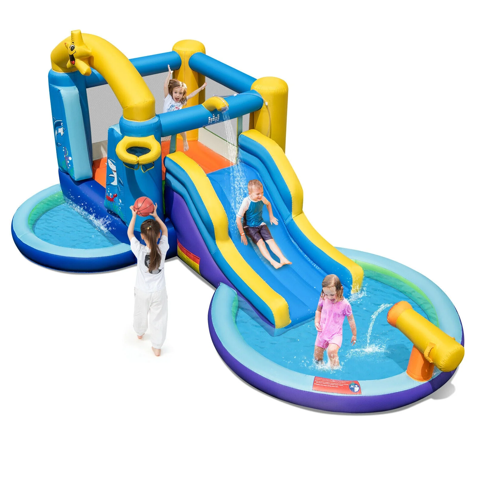 Inflatable Ocean-Themed Bounce House with 680W Blower and 2 Pools - Image 3