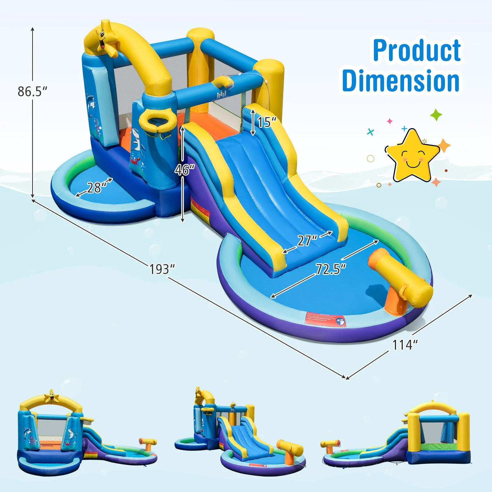 Inflatable Ocean-Themed Bounce House with 680W Blower and 2 Pools - Image 4