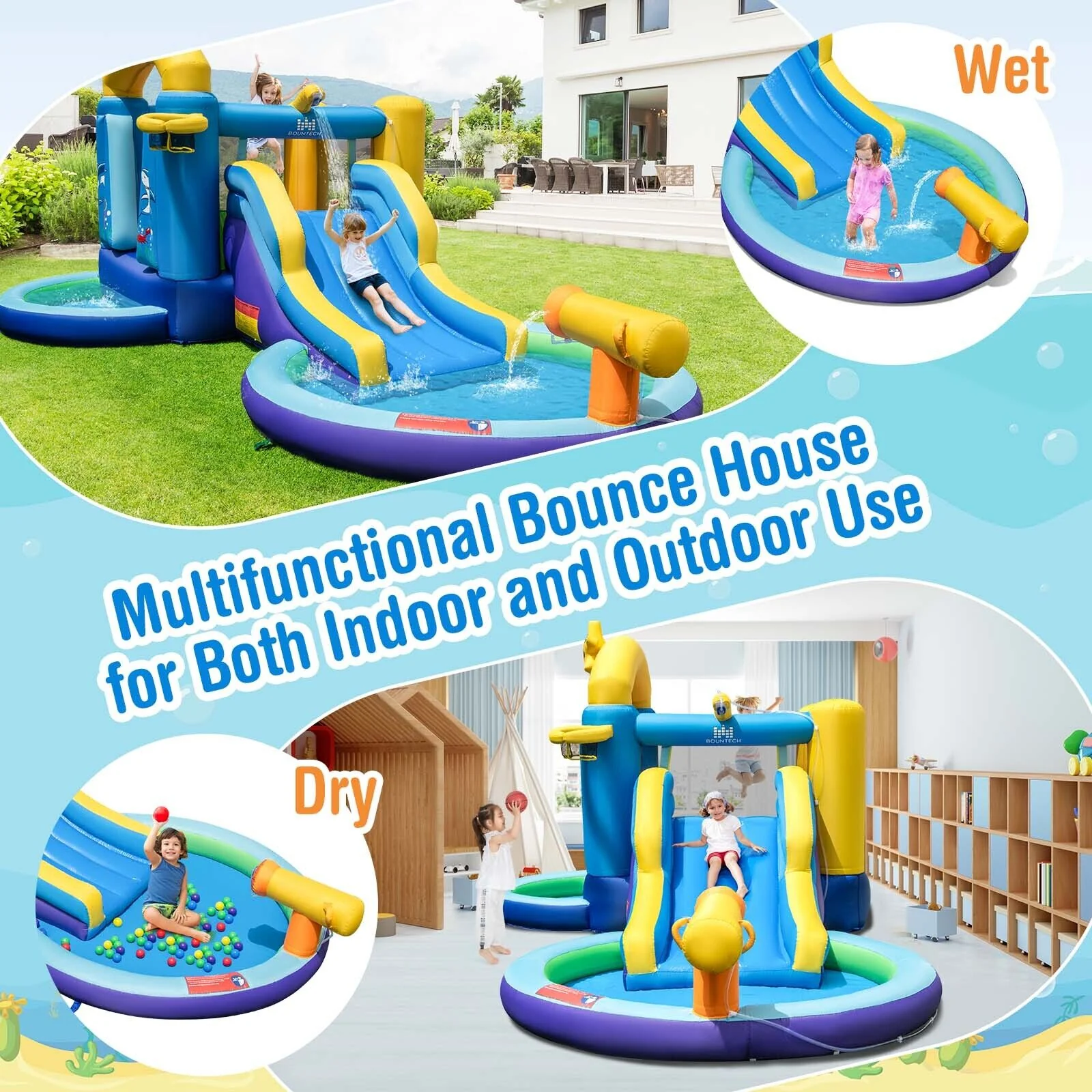 Inflatable Ocean-Themed Bounce House with 680W Blower and 2 Pools - Image 6