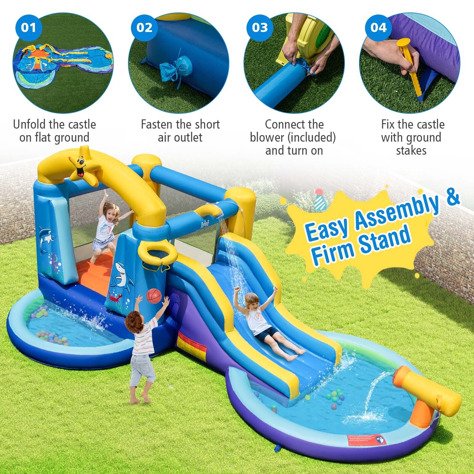 Inflatable Ocean-Themed Bounce House with 680W Blower and 2 Pools - Image 7