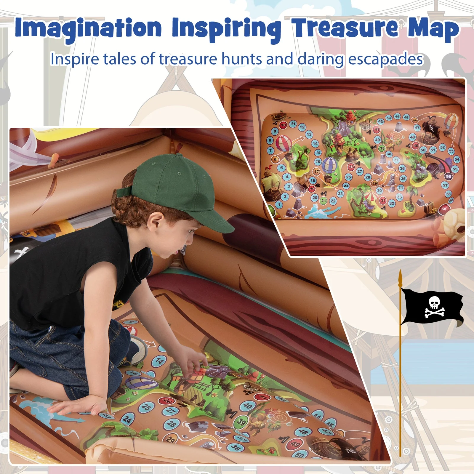 Inflatable Pirate Ship Playhouse with Built-in Motor and Inflatable Toy Sword-Brown - Image 7
