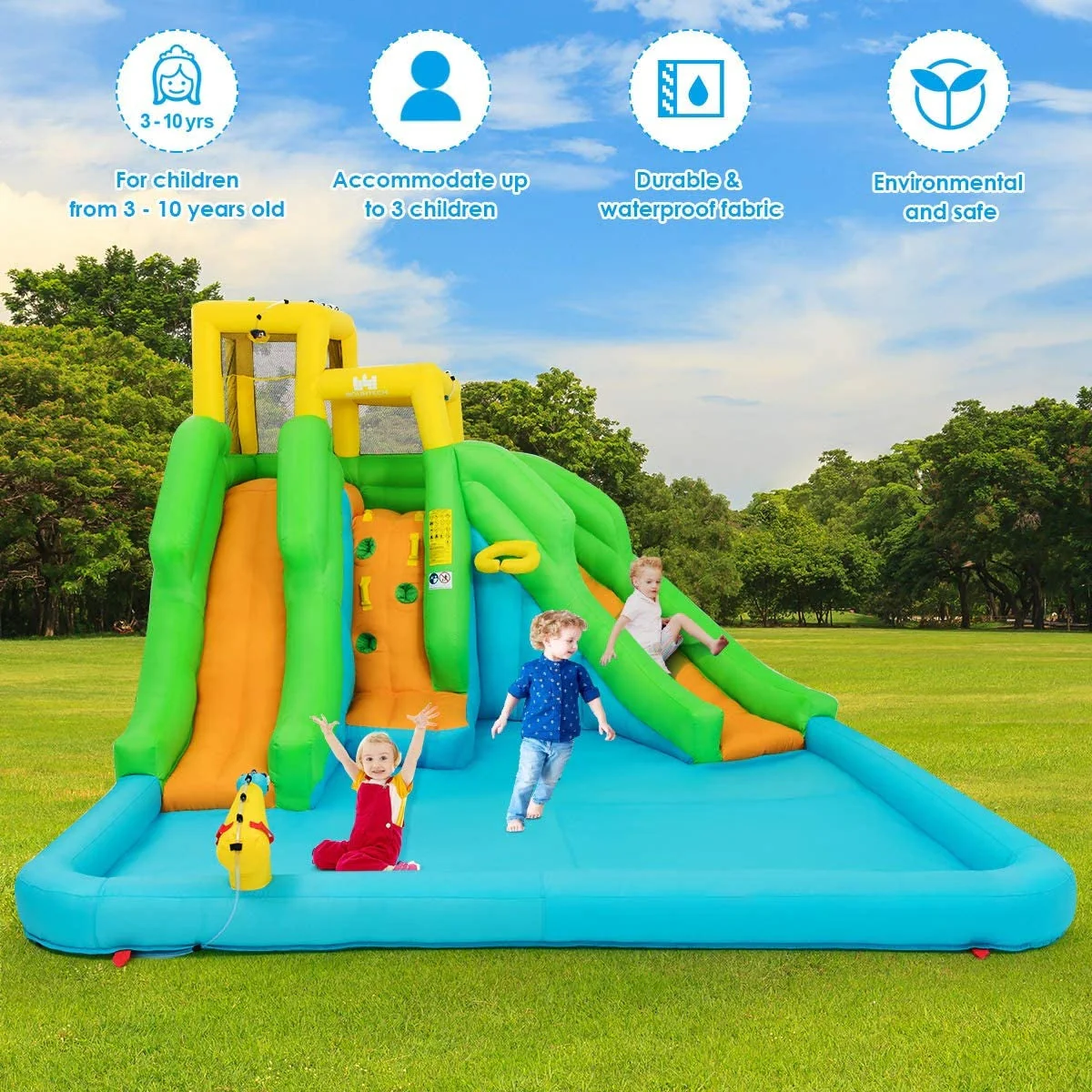 Inflatable Water Park Bounce House with Climbing Wall without Blower - Image 2