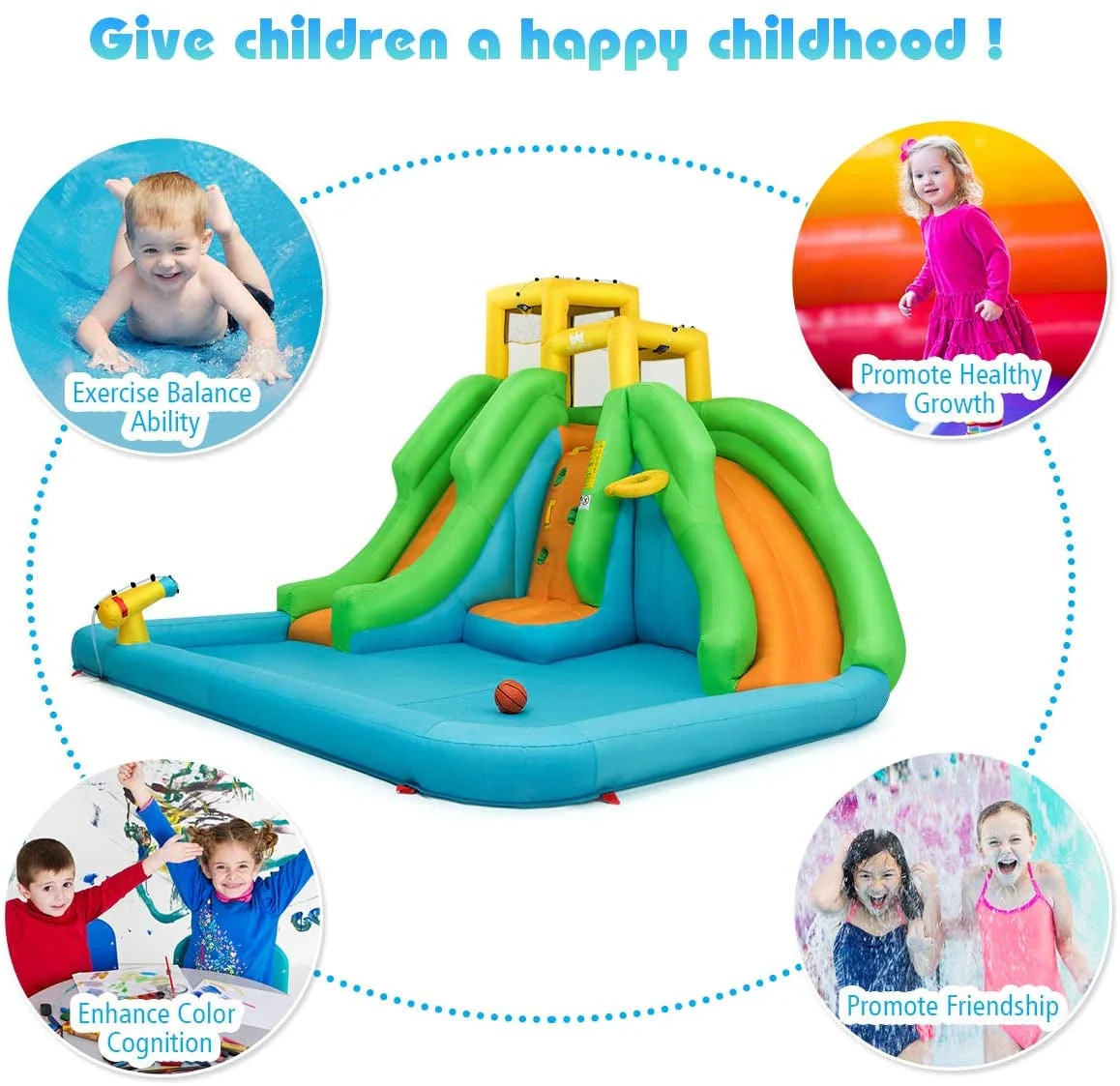 Inflatable Water Park Bounce House with Climbing Wall without Blower - Image 5