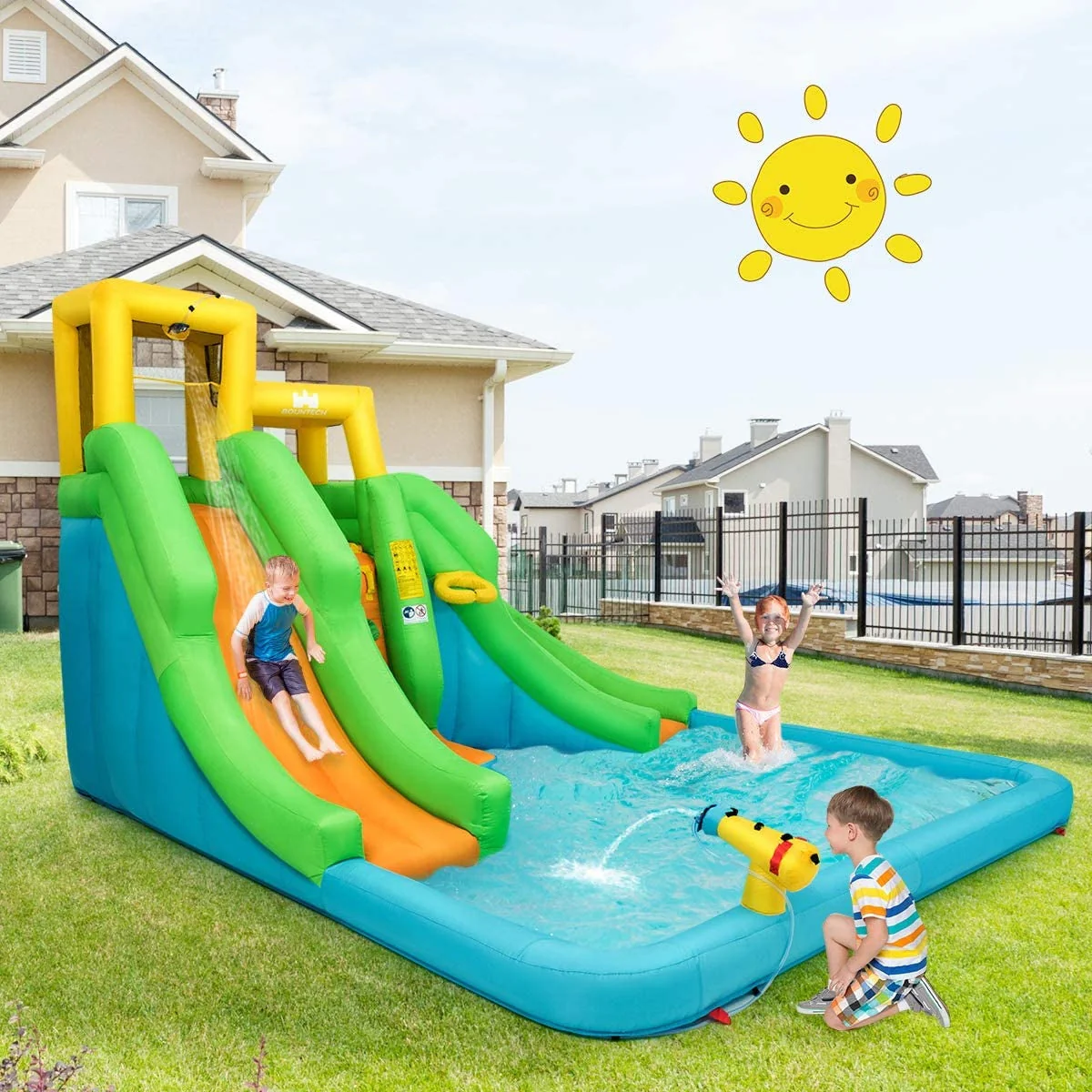 Inflatable Water Park Bounce House with Climbing Wall without Blower - Image 6
