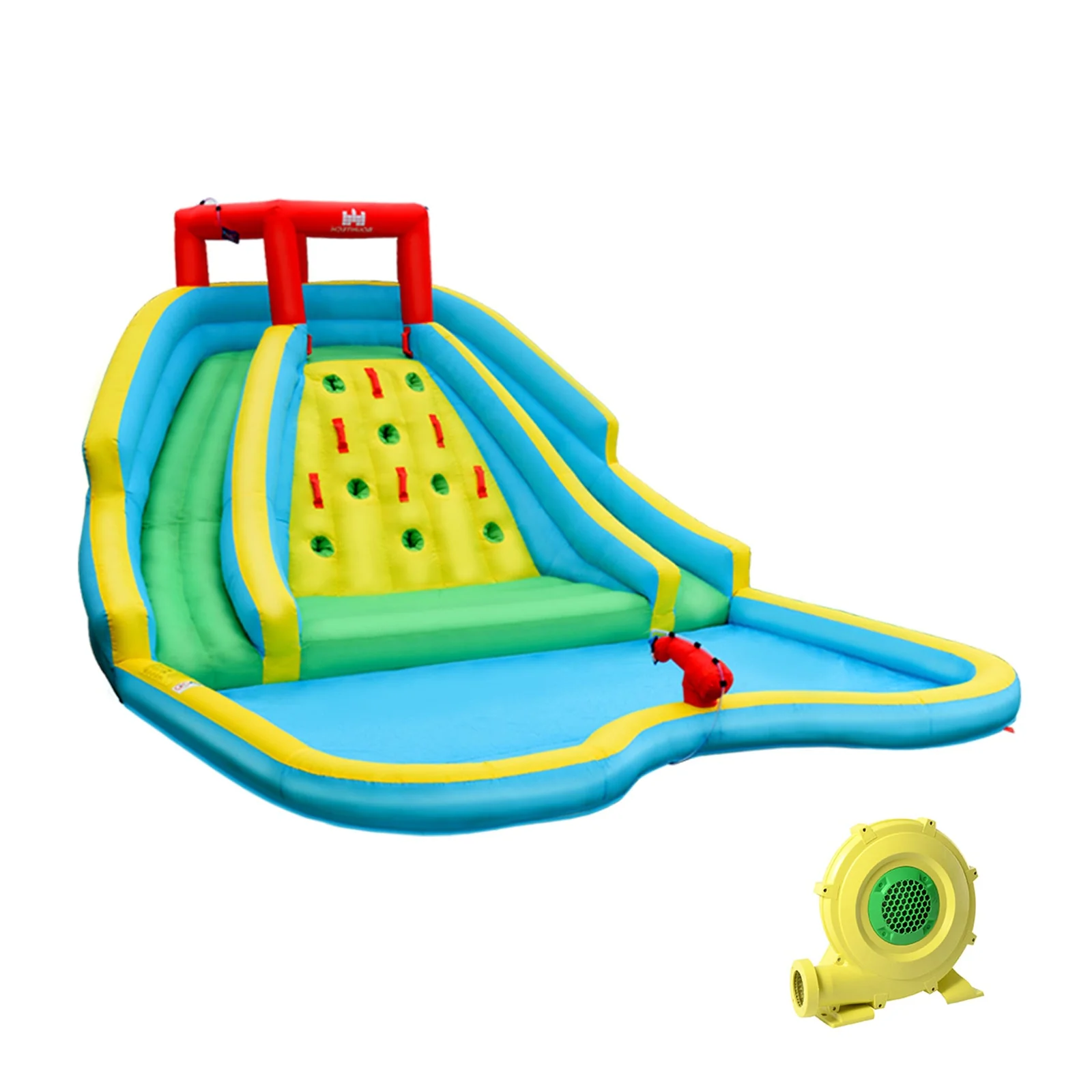 Inflatable Water Park Bounce House with Double Slide and Climbing Wall with 735W Blower - Image 3