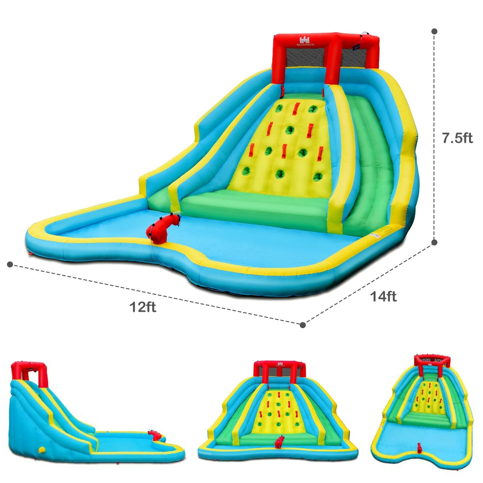Inflatable Water Park Bounce House with Double Slide and Climbing Wall with 735W Blower - Image 4