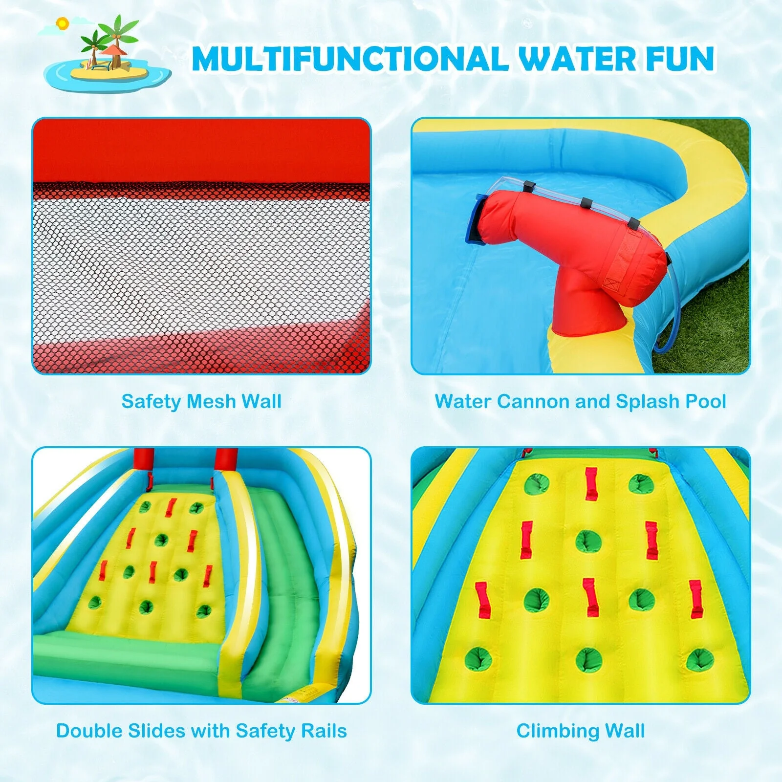 Inflatable Water Park Bounce House with Double Slide and Climbing Wall with 735W Blower - Image 7