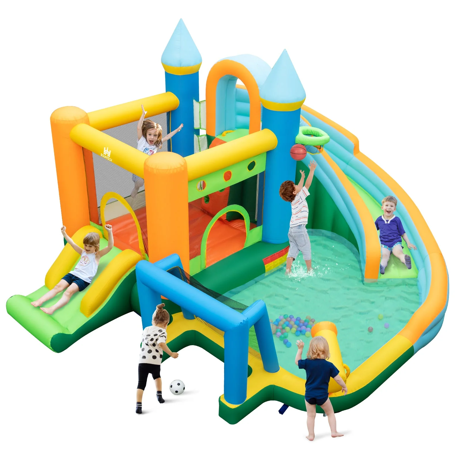 Inflatable Water Slide Blowup Bounce House with Dual Slides and Splash Pool (Without Blower) - Image 3