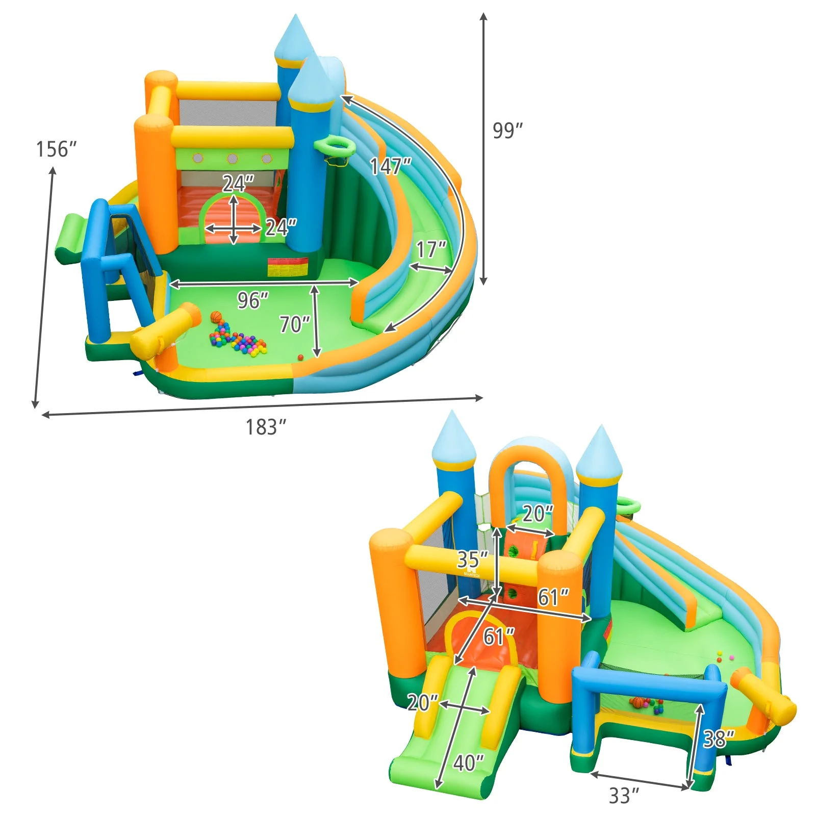 Inflatable Water Slide Blowup Bounce House with Dual Slides and Splash Pool (Without Blower) - Image 4